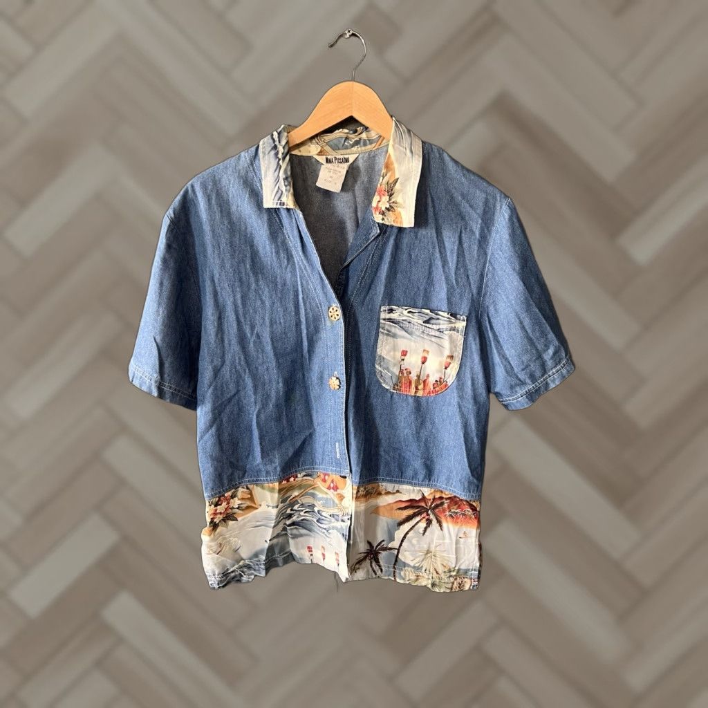 Vintage VINTAGE Nina Piccalino Women's Button Down Shirt Hawaiian Navy Blue 8 Regular Short Sleeve Collared 50% Cotton 50% Polyester Down Pattern Solid Size M / US 6-8 / IT 42-44 - 1 Thumbnail