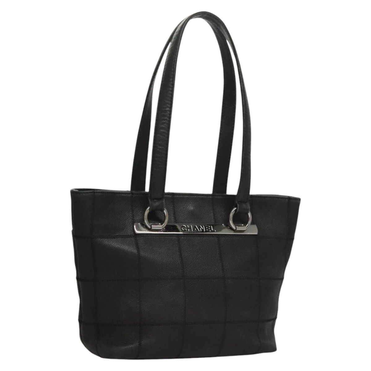 Chanel Choco Bar Tote Bag Caviar Skin Black Cc Auth Ba881, Women's