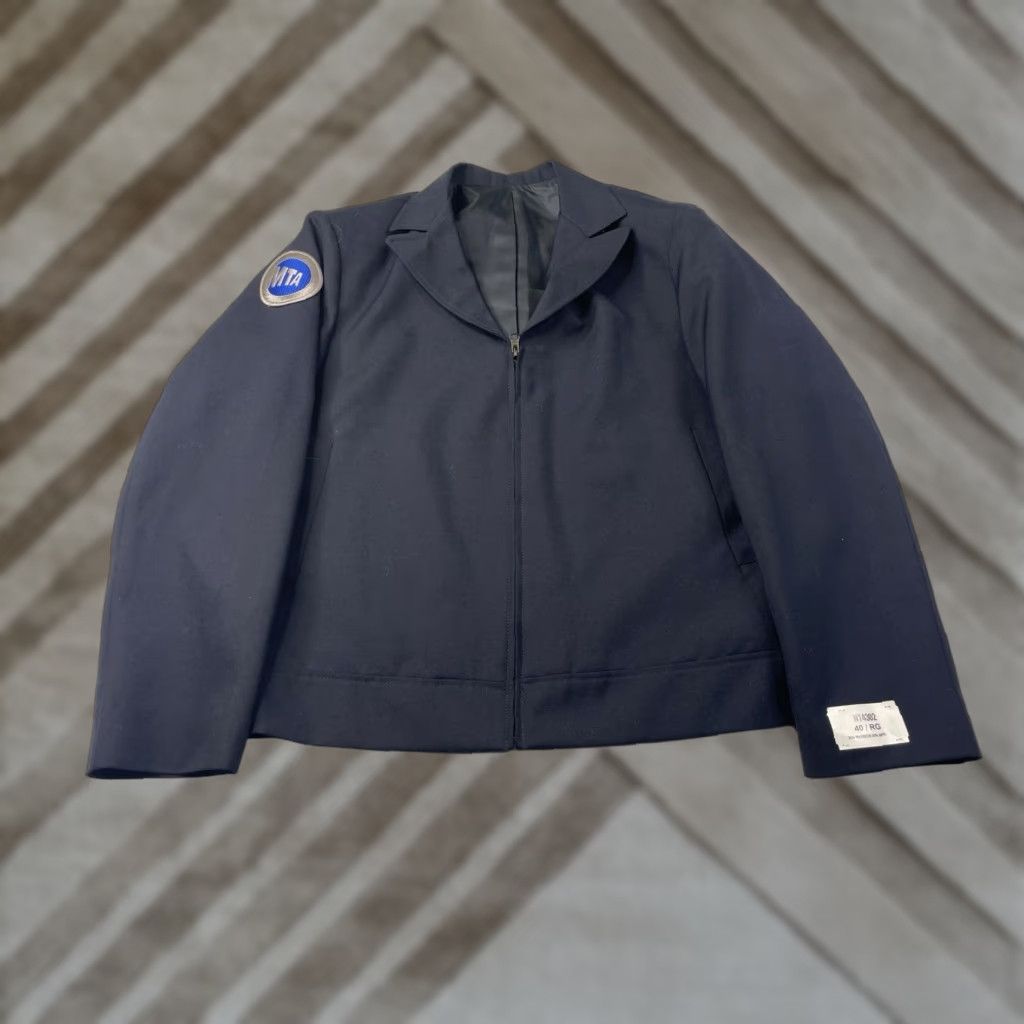 Vintage VINTAGE MTA Blazer Jacket Navy Blue 40R Poly Wool Lining Embroidered Logo Zipper Classic Fit Men’s Workwear Size 40R - 1 Thumbnail