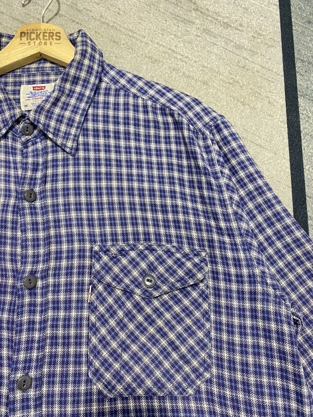 Levi's Vintage 90s Levis Flannel Blue Large size Size US L / EU 52-54 / 3 - 3 Thumbnail