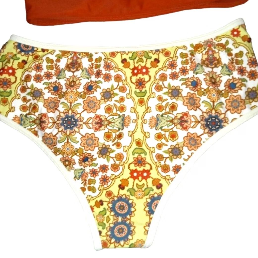 Shein SheIn Floral Bikini Set - 2 Piece - Top M Bottom L - Orange Swimwear - High-Waisted - Women - Regular Size 32" / US 10 / IT 46 - 4 Thumbnail