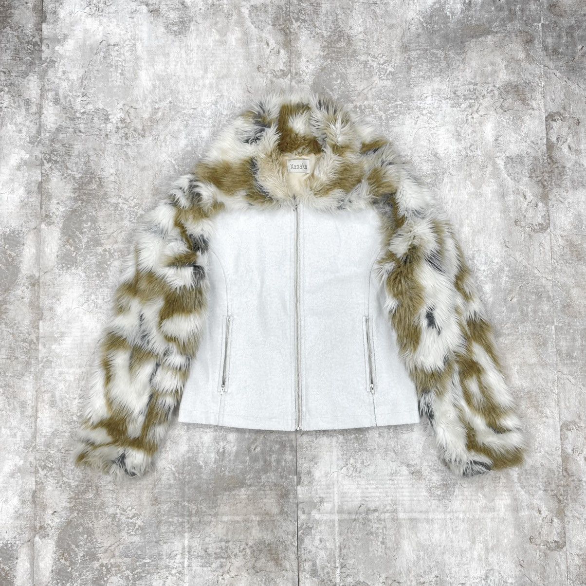 Japanese Brand Y2K WHITE PAINTED LEATHER + FAUX FUR JACKET ARCHIVE Size US XS / EU 42 / 0 - 2 Thumbnail