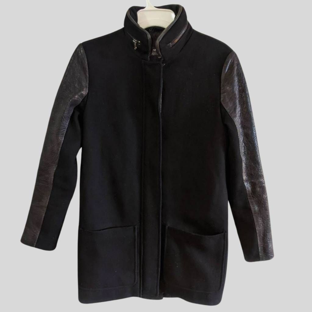 Mackage Mackage Wool Leather Sleeve Coat XS Black Moto Style Jacket Size XS / US 0-2 / IT 36-38 - 1 Thumbnail