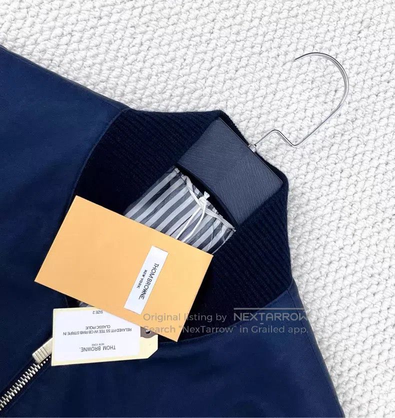 Thom Browne Thom Browne Navy Blue Lined Striped Sleeve Patch Zip-Up Ba Size US M / EU 48-50 / 2 - 3 Thumbnail
