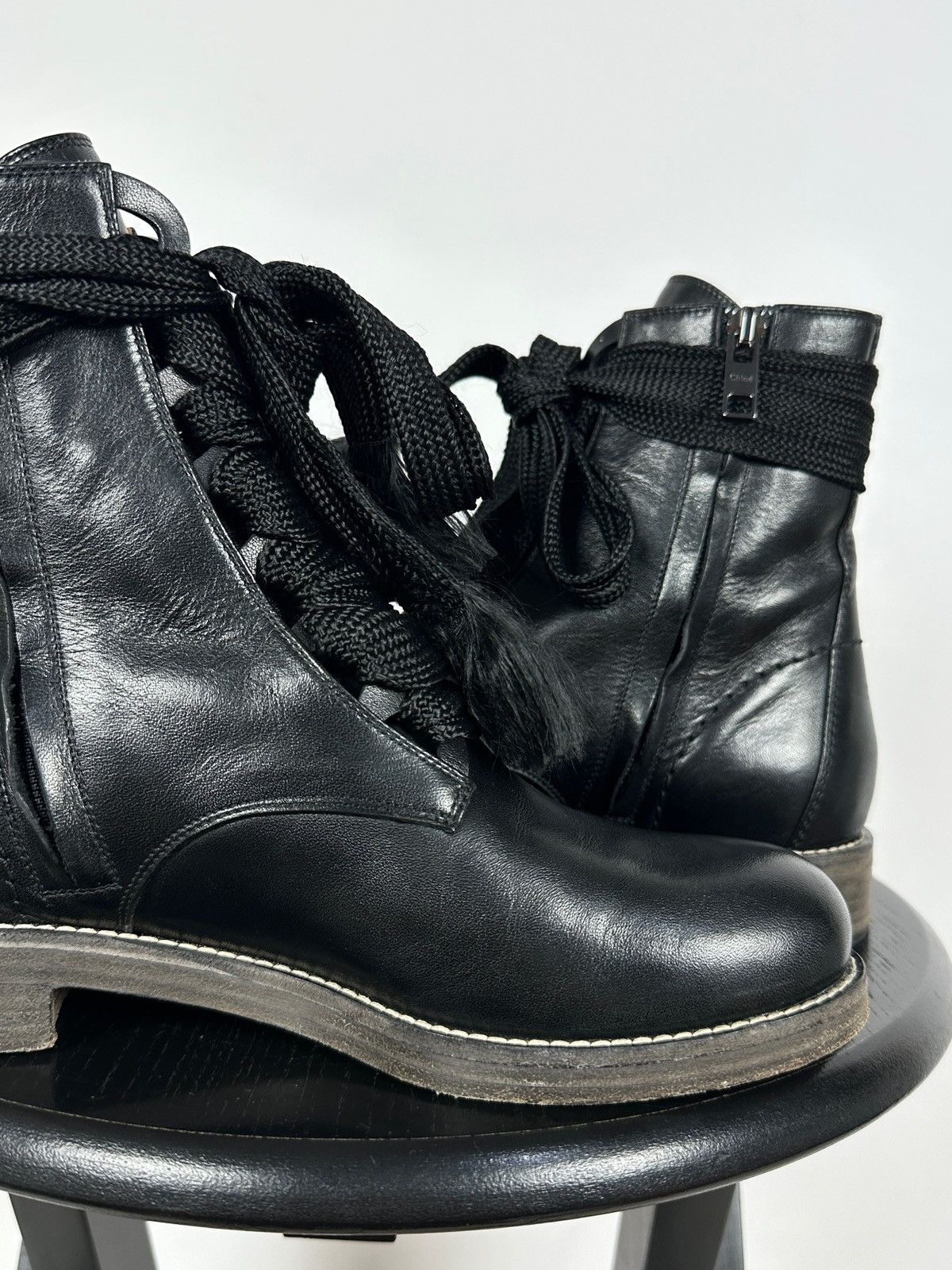 Chloe Chloe Harper Black Leather Combat Lace Up Ankle Boots Size US 6 / IT 36 - 18 Thumbnail