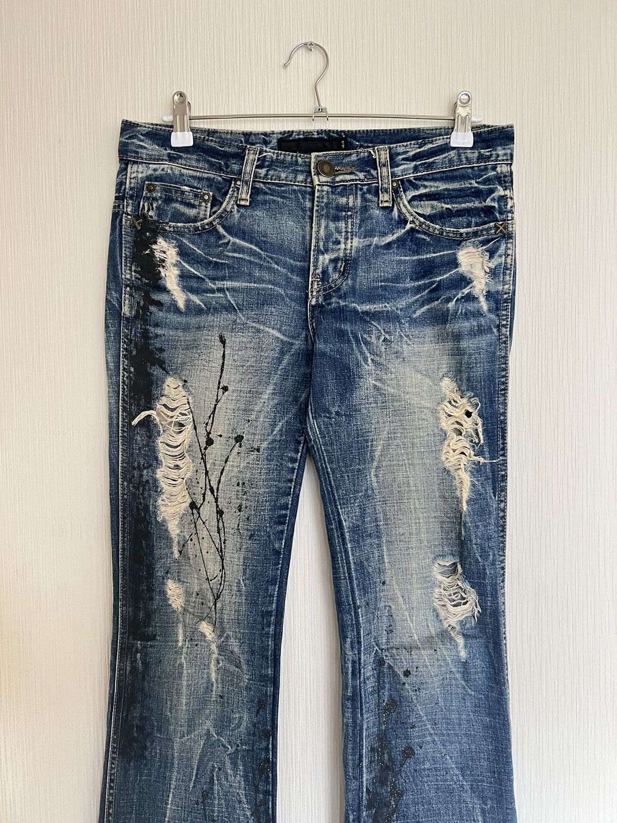 GOSTAR DE FUGA LGB Style Big Flare Jeans Painter Distressed Denim Fuga 🇯🇵 Size US 31 - 4 Thumbnail