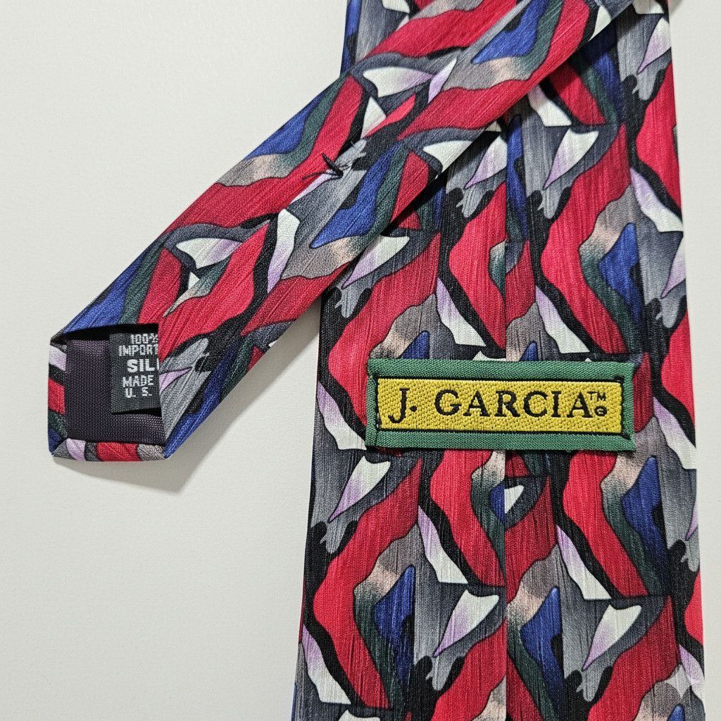 Other J. Garcia 59x3.5" Tie Vintage 100% Silk Red Grey Abstract Size ONE SIZE - 6 Thumbnail