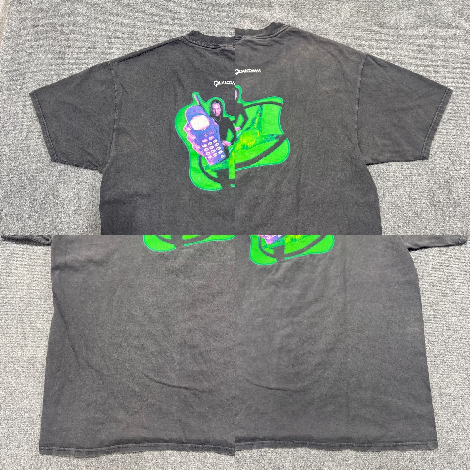 Hanes VINTAGE Hanes T-shirt Mens XL Black Faded 90's Phone Promo Qualcomm USA Made Green Distressing/Flaw Details Professed Size US XL / EU 56 / 4 - 8 Thumbnail