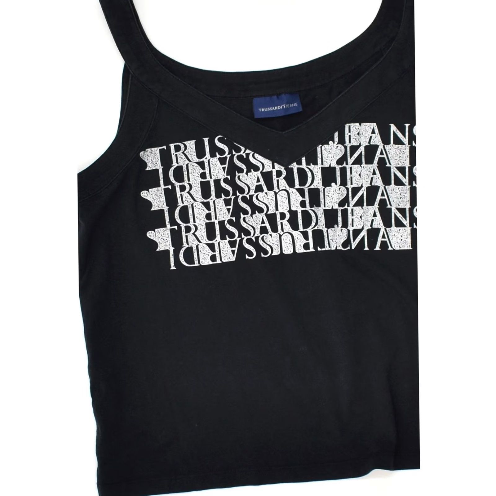 Trussardi TRUSSARDI JEANS Womens Graphic Crop Top Navy Blue Cotton XL Size XL / US 12-14 / IT 48-50 - 4 Thumbnail