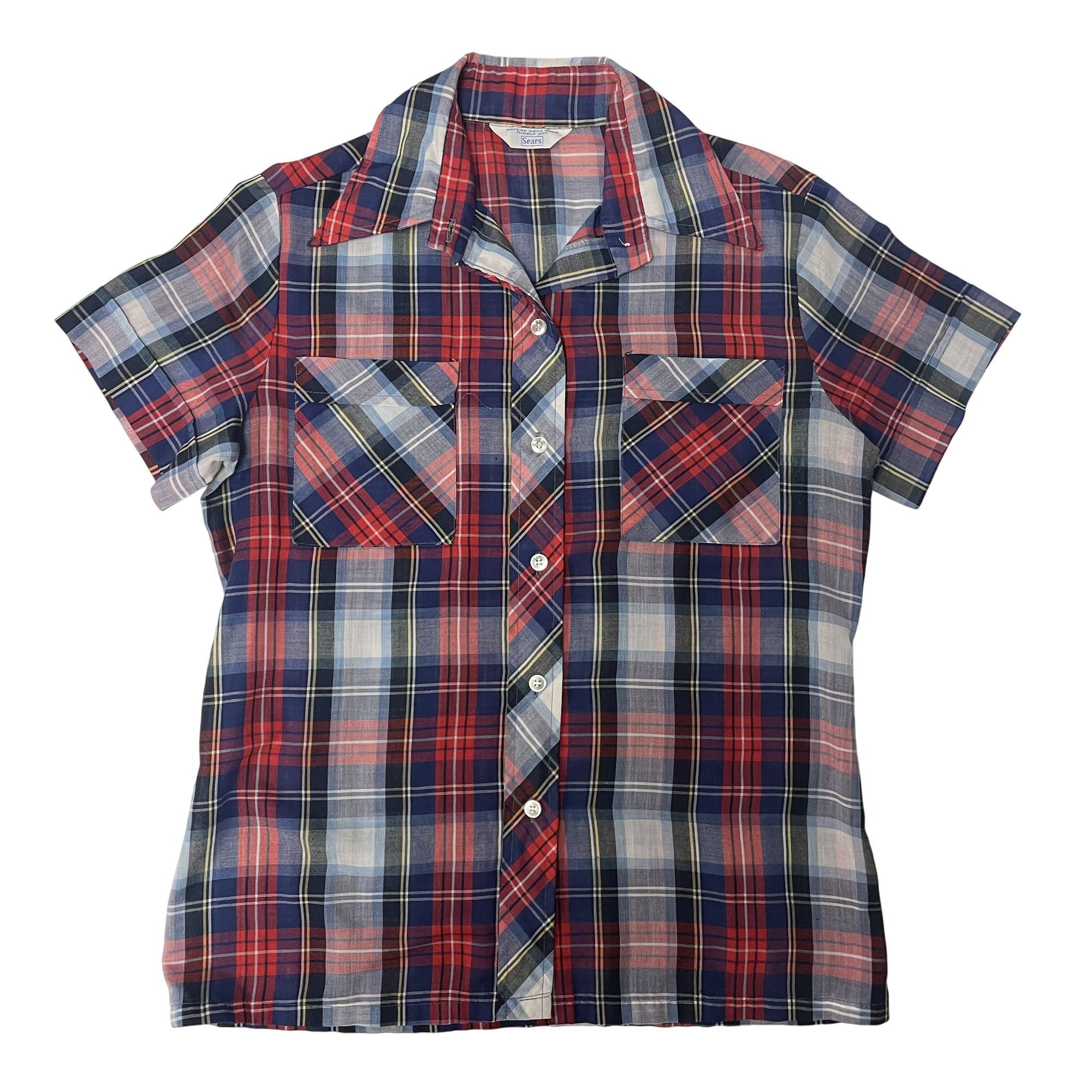 Sears Vtg Sears SHADOW PLAID BoHo HIPPIE Thin Daisy Duke Shirt Size S / US 4 / IT 40 - 1 Thumbnail
