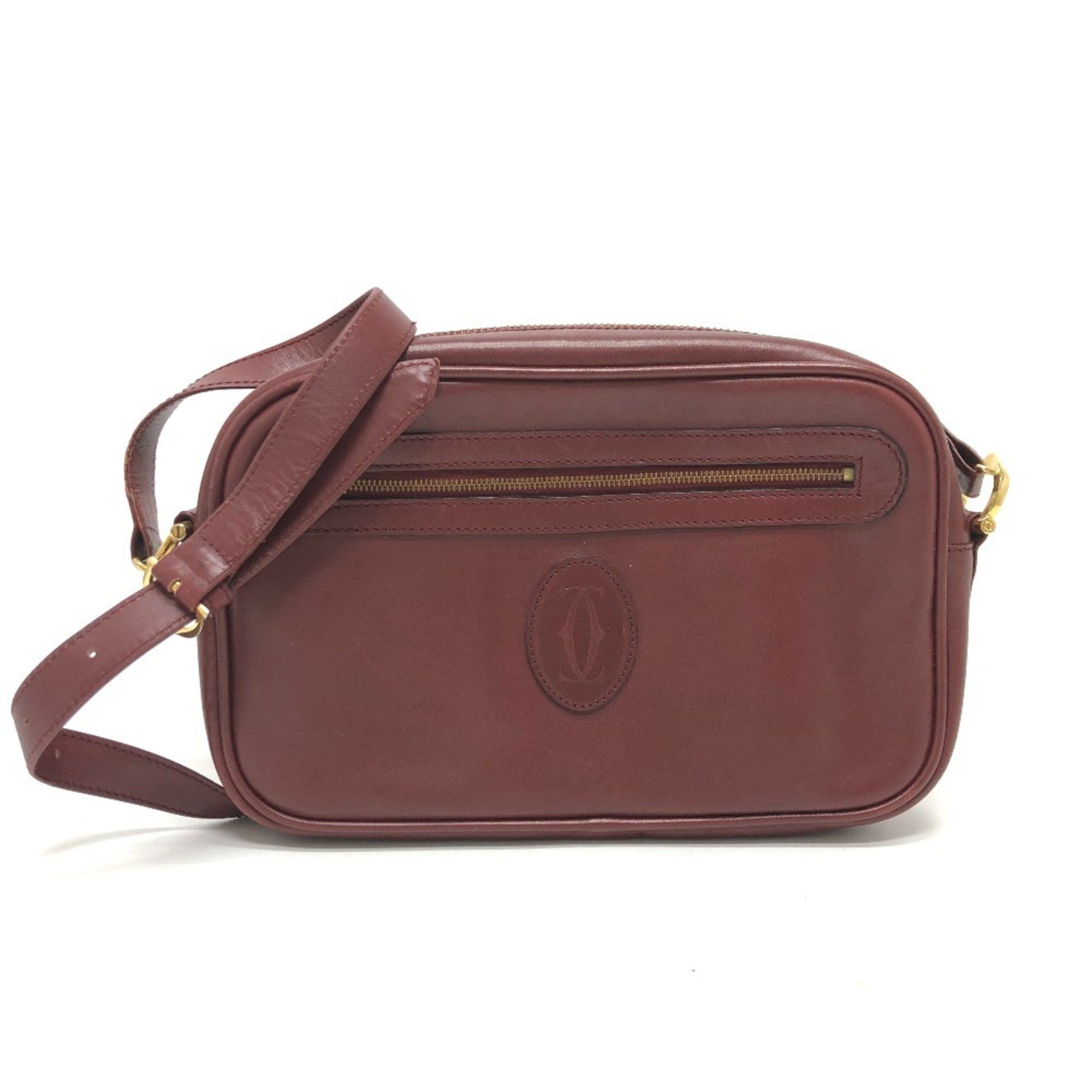Cartier Must Line Crossbody Bag Shoulder Leather Women's Wine Red