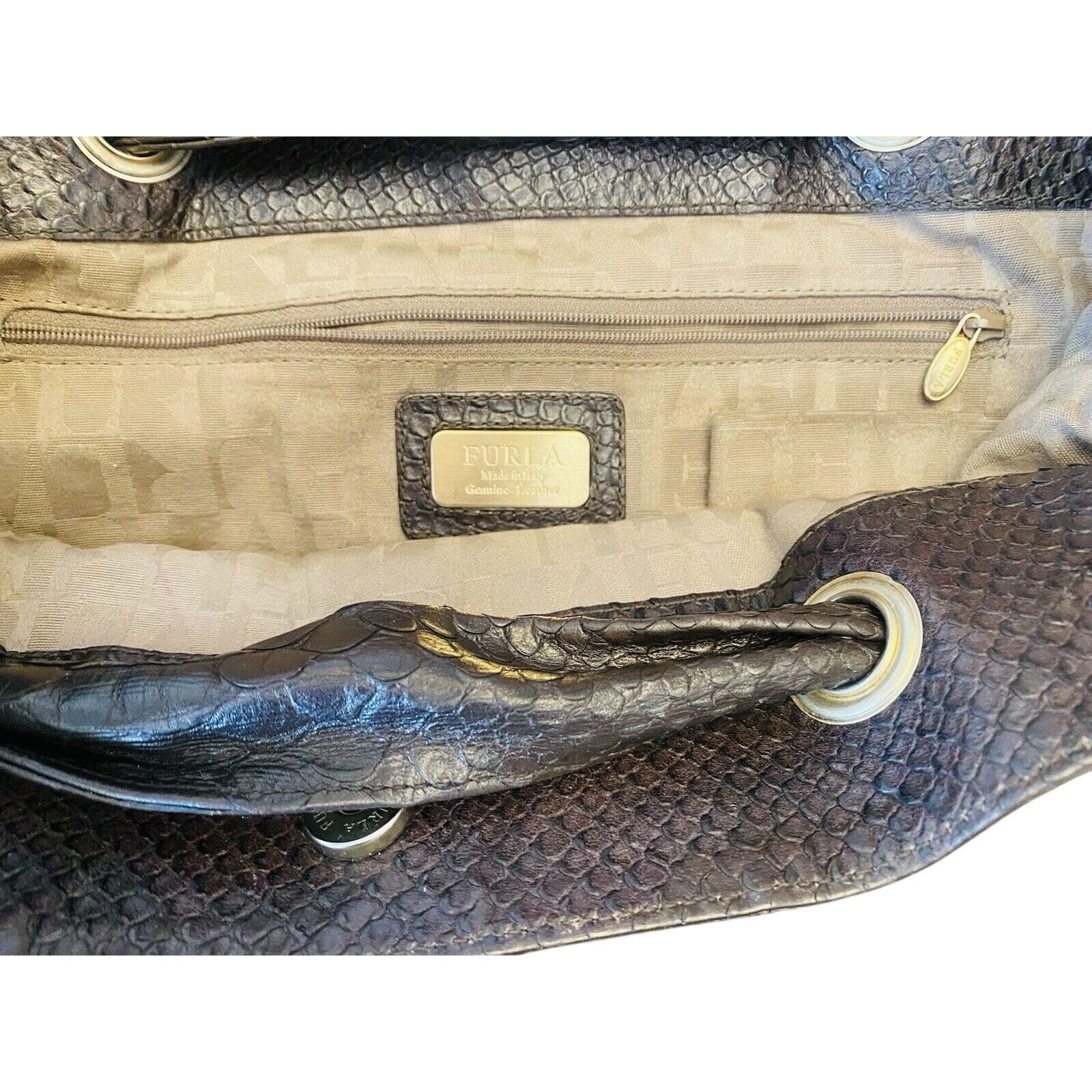 Furla Furla Brown Soft Croc Leather Shoulder Italian Bag Size ONE SIZE - 3 Thumbnail