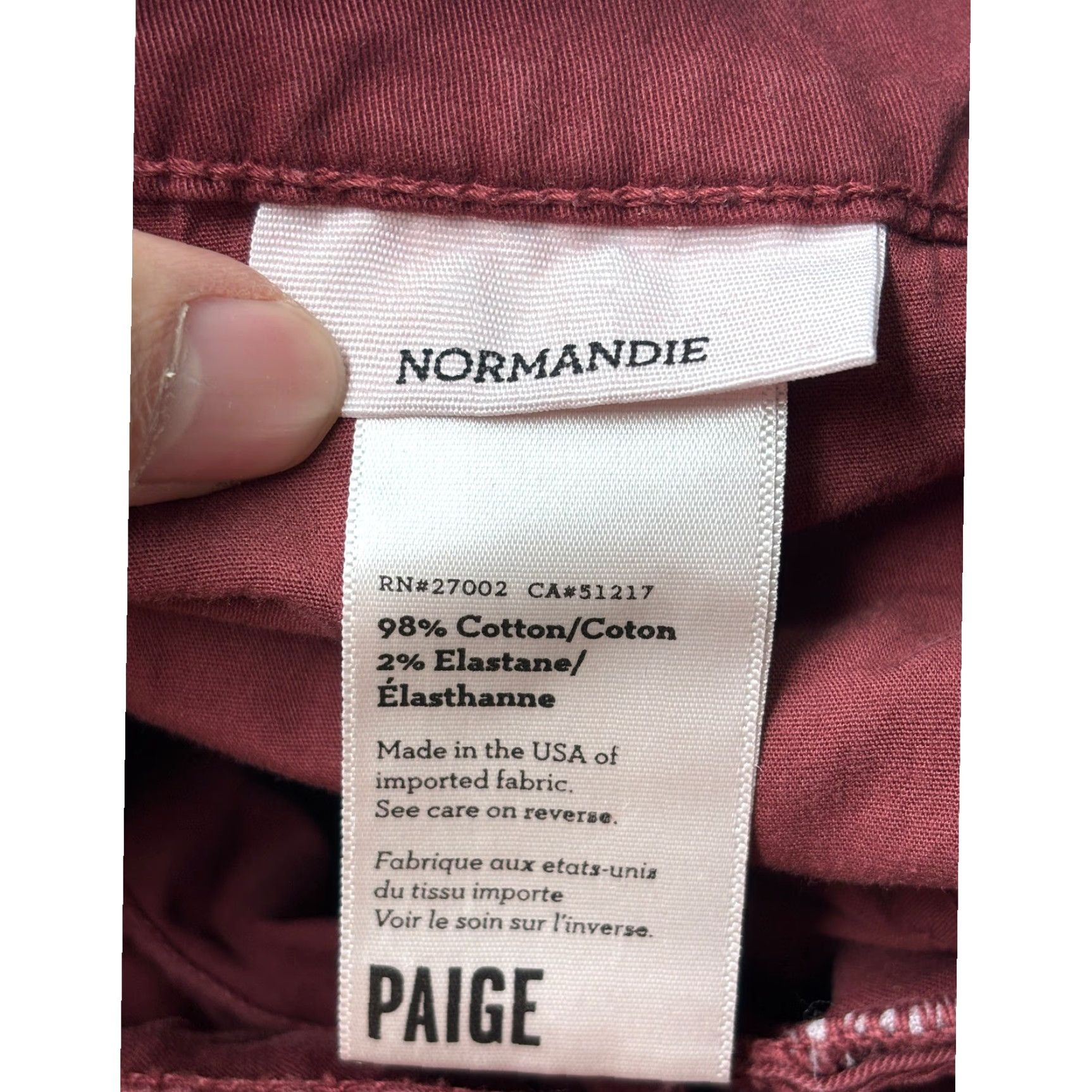 Paige Paige Normandie Pants Burgundy Red Cotton Blend 32x33 Straight Leg 5-Pocket USA Mens Chino Casual Workwear Modern Fit Size US 32 / EU 48 - 6 Thumbnail
