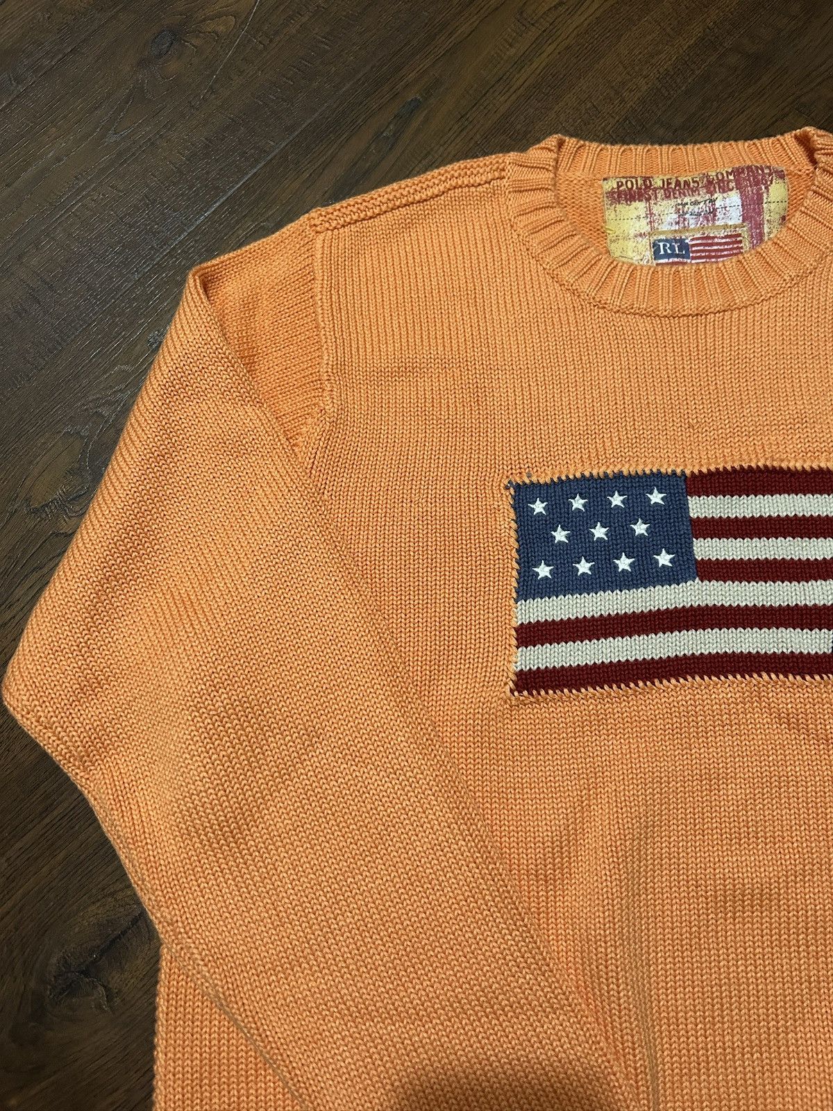 Vintage Polo Ralph Lauren American Flag Sweater Orange Sz M
