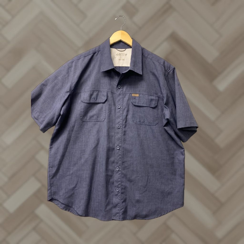 Orvis ORVIS Men's Short Sleeve Button Up Shirt Casual Blue XL Pockets Size US XL / EU 56 / 4 - 1 Thumbnail