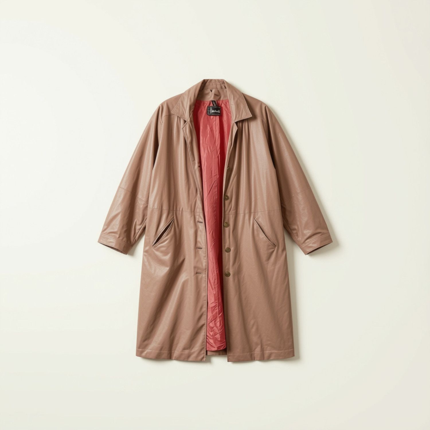 Vintage Harrods Beged-Or Taupe Leather Trench Coat M in Brown, Women's