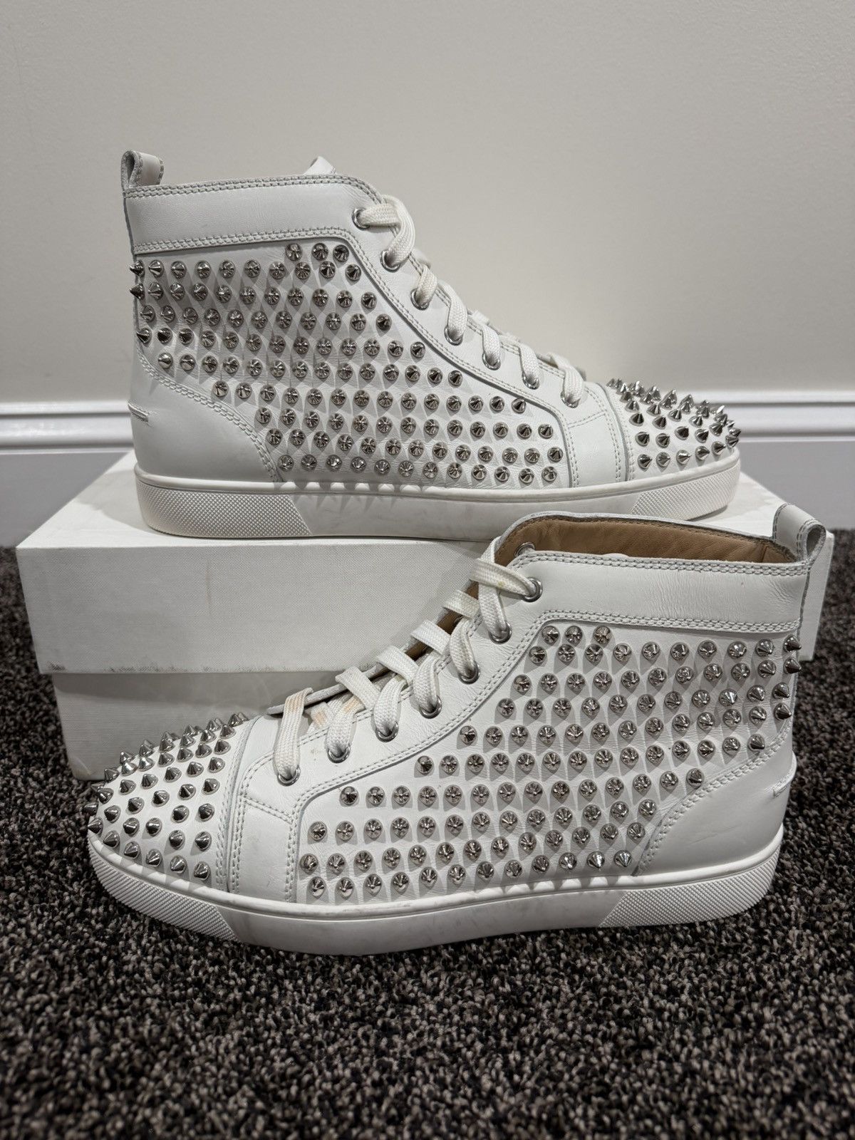 Christian Louboutin Christian Louboutin White High Stud Spike Accents Sneakers Size US 8.5 / EU 41-42 - 1 Thumbnail