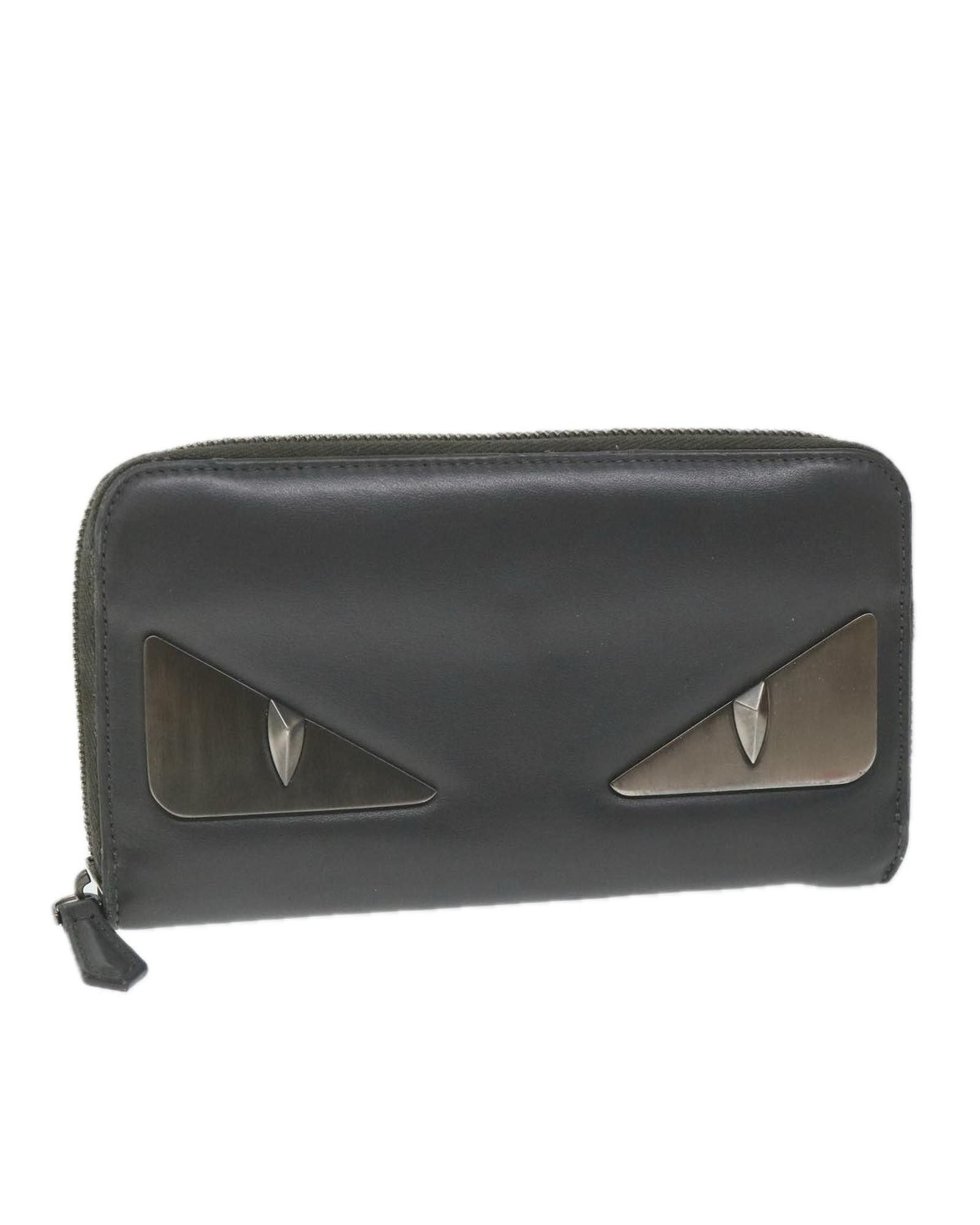 image of Fendi Black Leather Long Wallet With Metal Fittings, Women's
