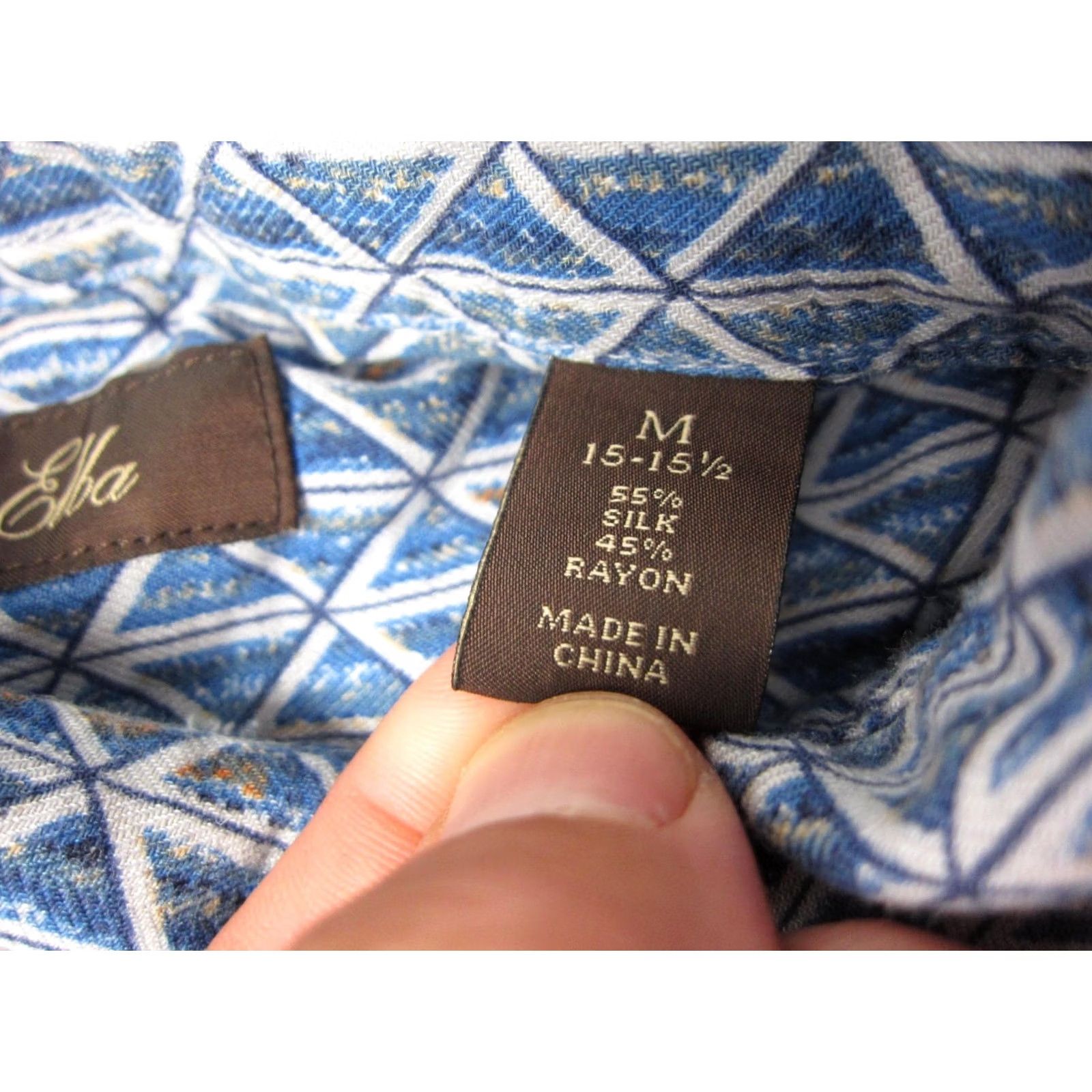 Tasso Elba Tasso Elba Shirt Adult Medium Blue Button Up Geometric Silk Rayon Mens Size US M / EU 48-50 / 2 - 5 Thumbnail
