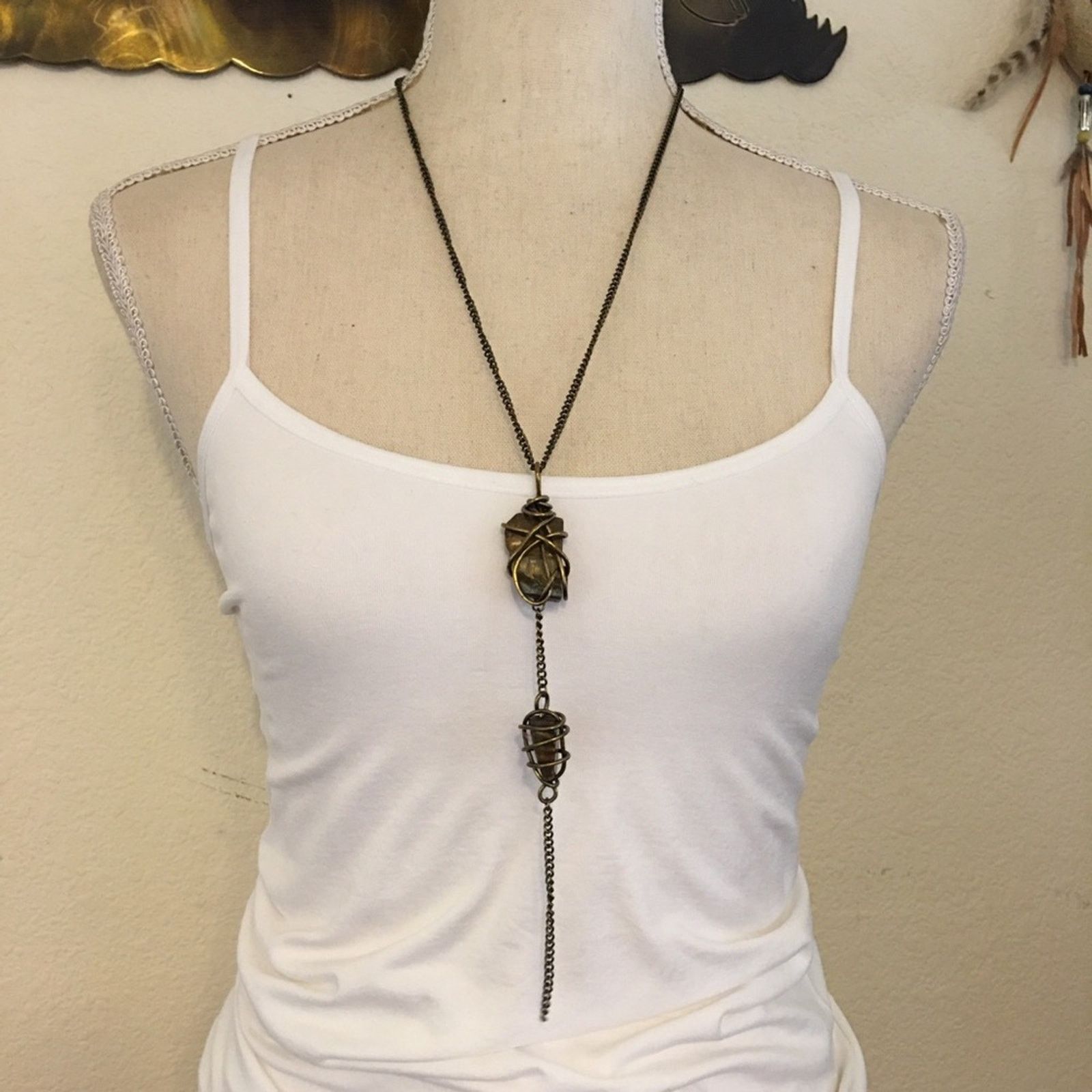 Jewelry Vintage antique gold wire wrapped agate necklace Size ONE SIZE - 1 Thumbnail