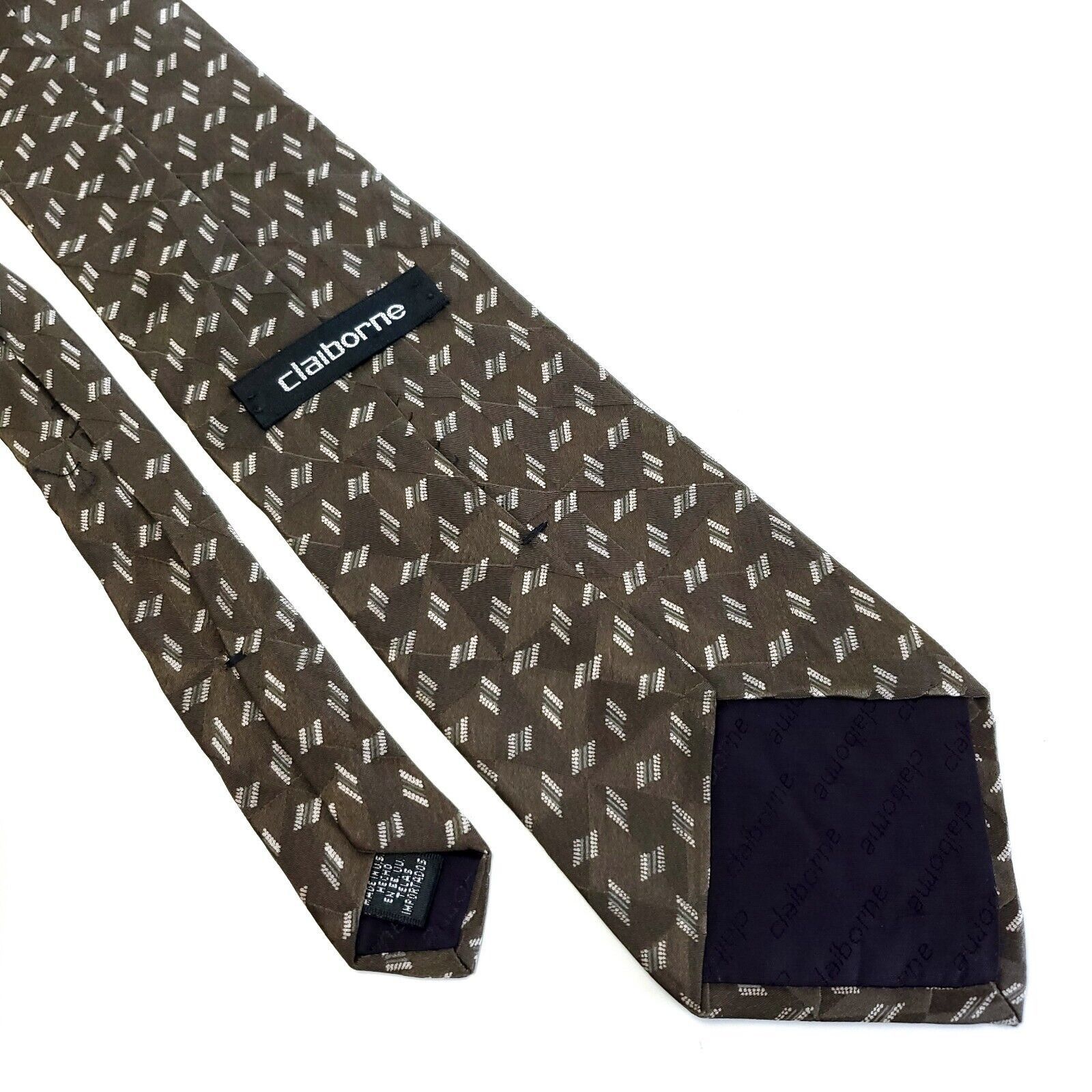 Liz Claiborne Claiborne Green Short Wide Print Geometric Silk Tie Size ONE SIZE - 5 Thumbnail