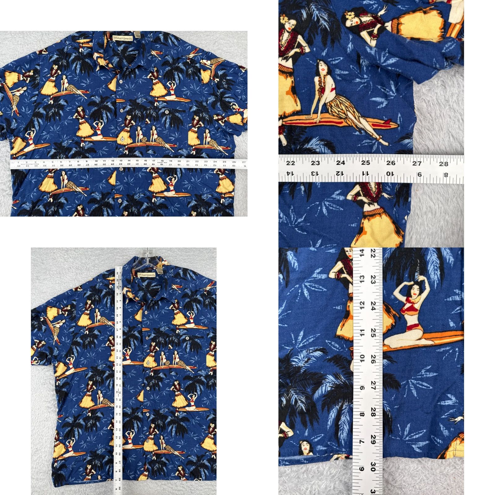 Vintage Munsingwear Shirt Men 2XL Blue Floral Palm Luau Hawaiian – Button-Up, Short Sleeve, Rayon, Vintage? No, Regular Fit, Hoικές (Oops) Size US XXL / EU 58 / 5 - 8 Thumbnail