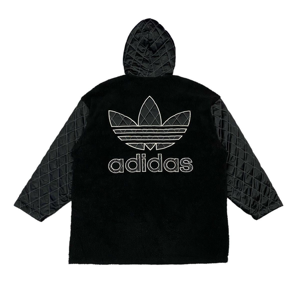 Adidas × Descente × Vintage Vintage 90s Adidas Trefoil Big Logo Pile Fleece Hoodie Size US L / EU 52-54 / 3 - 3 Thumbnail