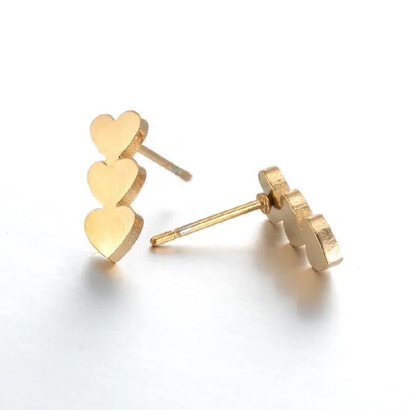 Jewelry Triple Heart Mini Stud Earrings Charm Earring Gift Size ONE SIZE - 2 Thumbnail