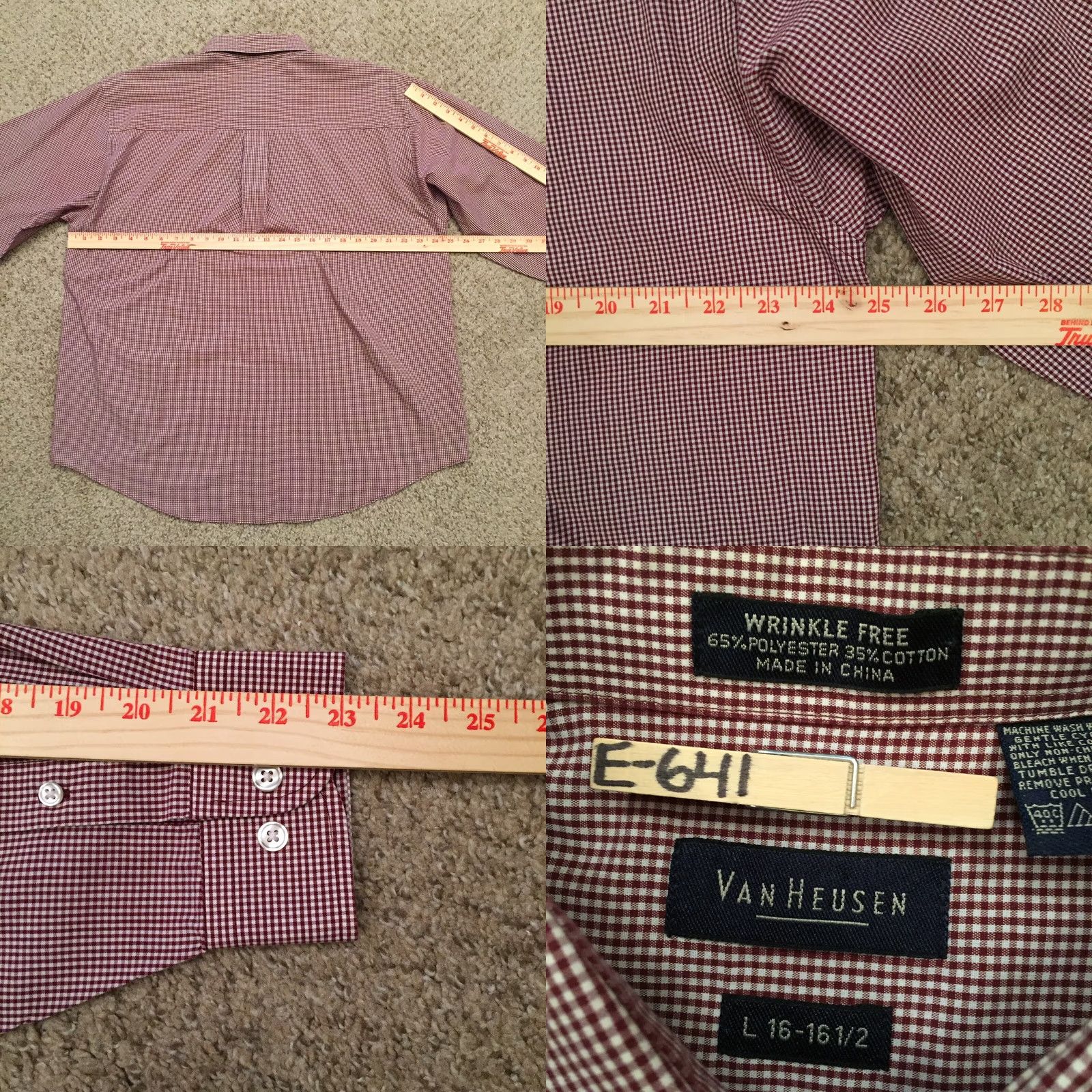 Van Heusen Van Heusen Shirt Mens Large Red Check Long Sleeve Button-Down Size US L / EU 52-54 / 3 - 8 Thumbnail