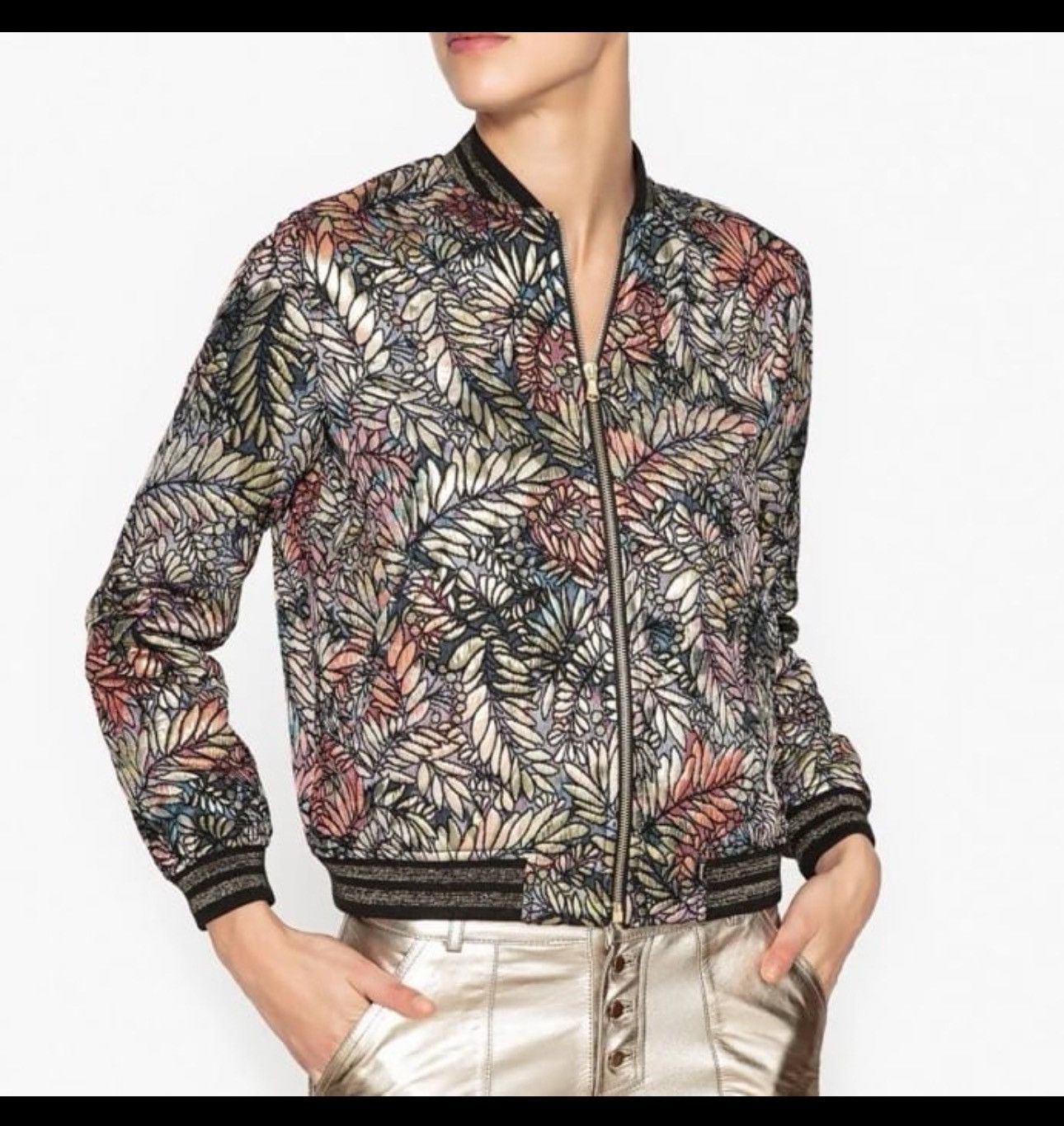 ba&sh Ba&sh Santiago Metallic Jacquard Bomber Jacket Size XS / US 0-2 / IT 36-38 - 2 Thumbnail