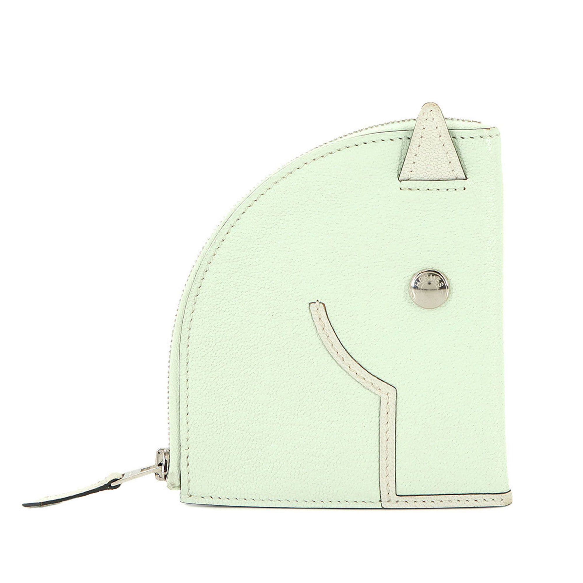 Hermes Paddock Wallet/coin Case Chevre Vert Fizz Mushroom U Stamp Silver Metal Fittings Coin Purse in Green, Women's