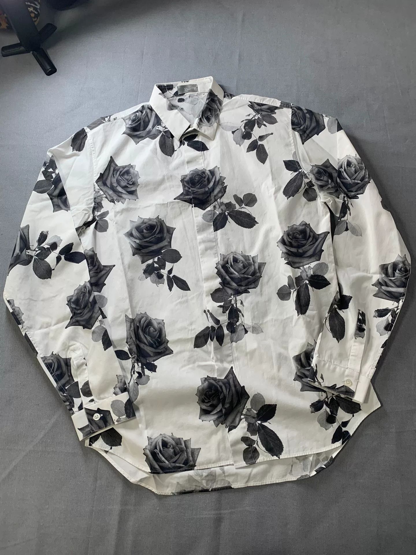 Dior Dior Black White Rose Floral Print Shirt Size US XXS / EU 40 - 1 Thumbnail