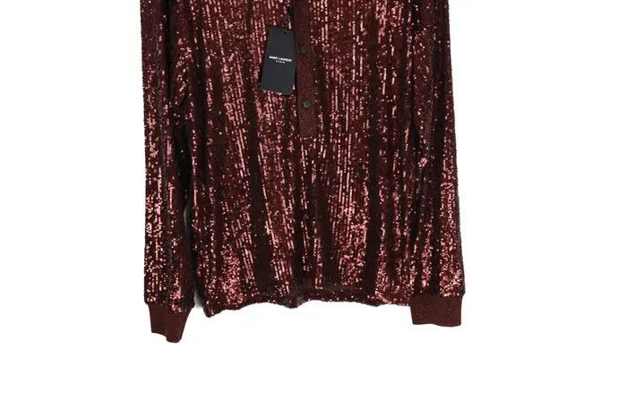 Saint Laurent Paris o1bcso1str0924 Long-Sleeved Polo Shirt in Shinny Bronze Size US XL / EU 56 / 4 - 4 Thumbnail
