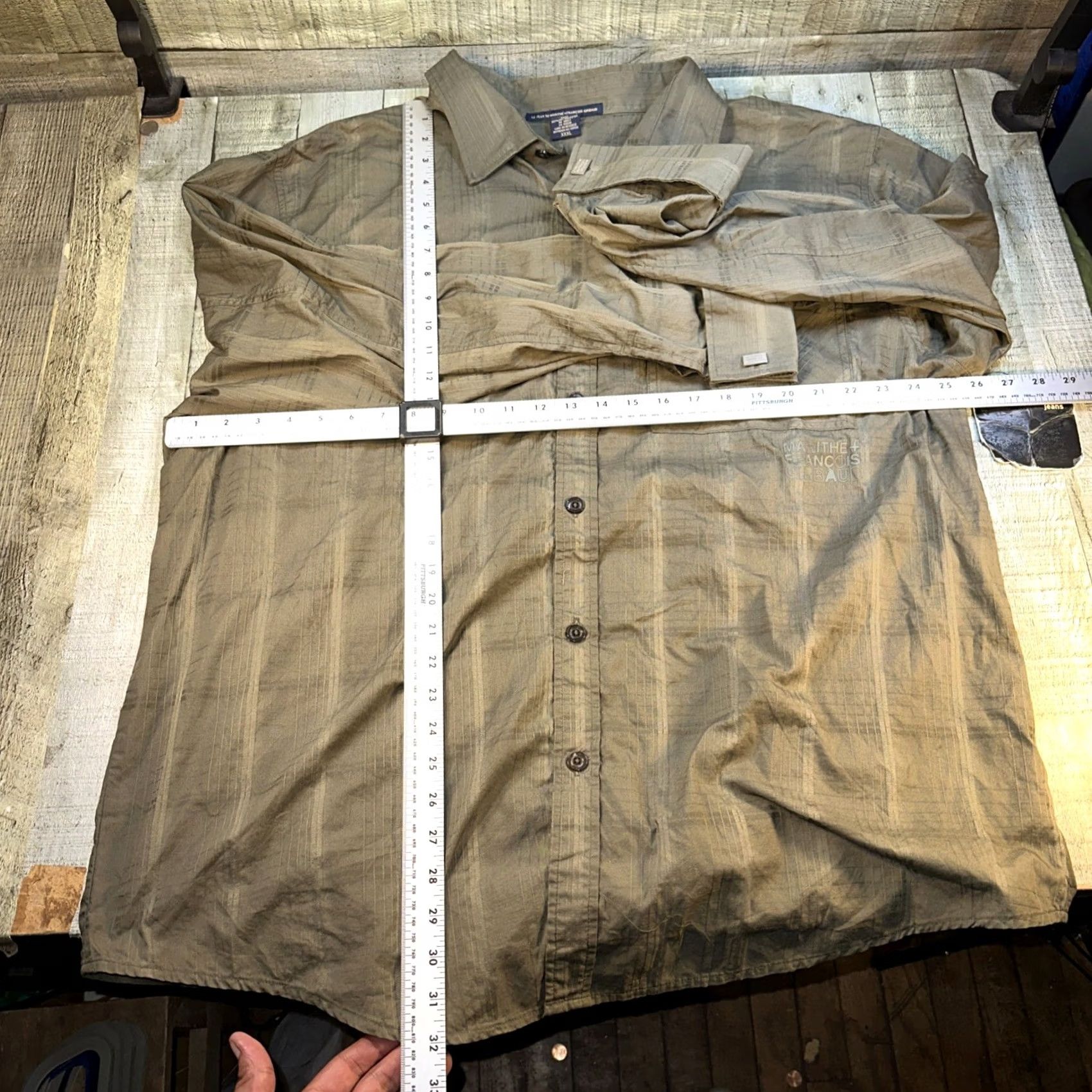 Vintage VINTAGE Girbaud Shirt Mens 3XL Brown Cotton Knit Solid French Cuffs 90s Retro Logo Pockets Collared Button-Up Size US XXL / EU 58 / 5 - 5 Thumbnail