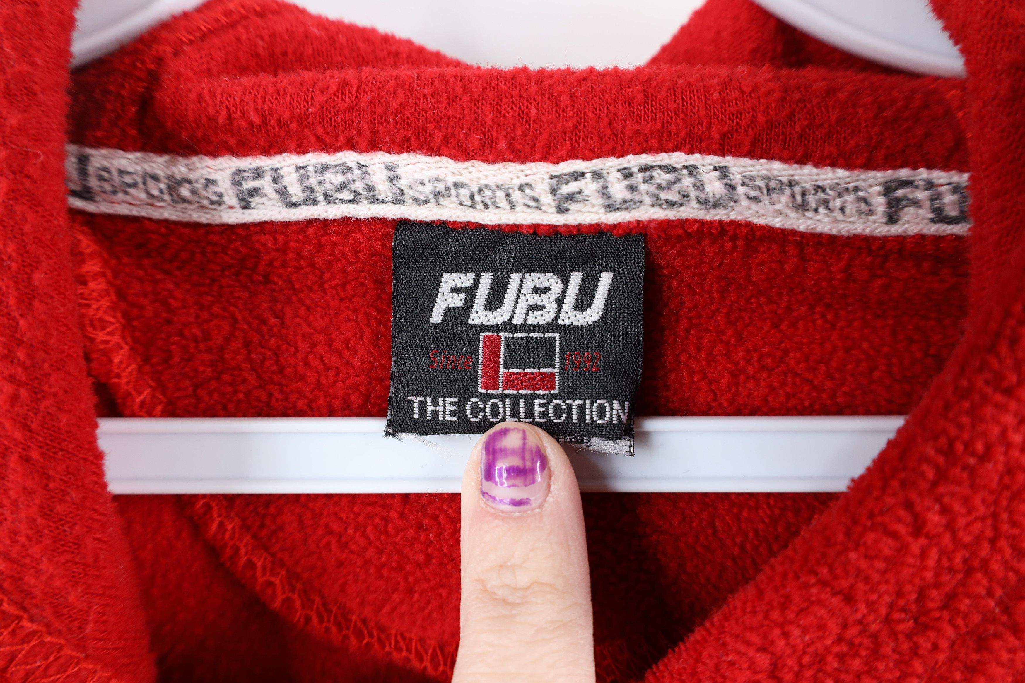 Fubu × Vintage Vintage 90s FUBU Spell Out Baggy Hip Hop Fleece Hoodie Red Size US S / EU 44-46 / 1 - 9 Thumbnail
