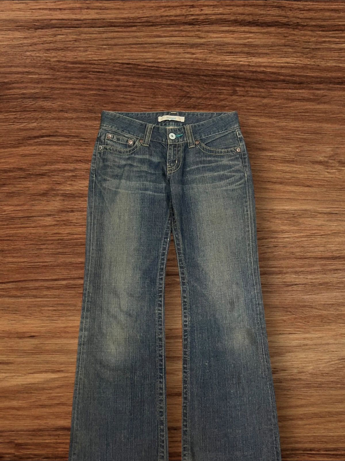 Japanese Brand × Uniqlo Vintage Japanese Brand Uniqlo Blue Faded Frayed Flare Jeans Size 31" - 3 Thumbnail