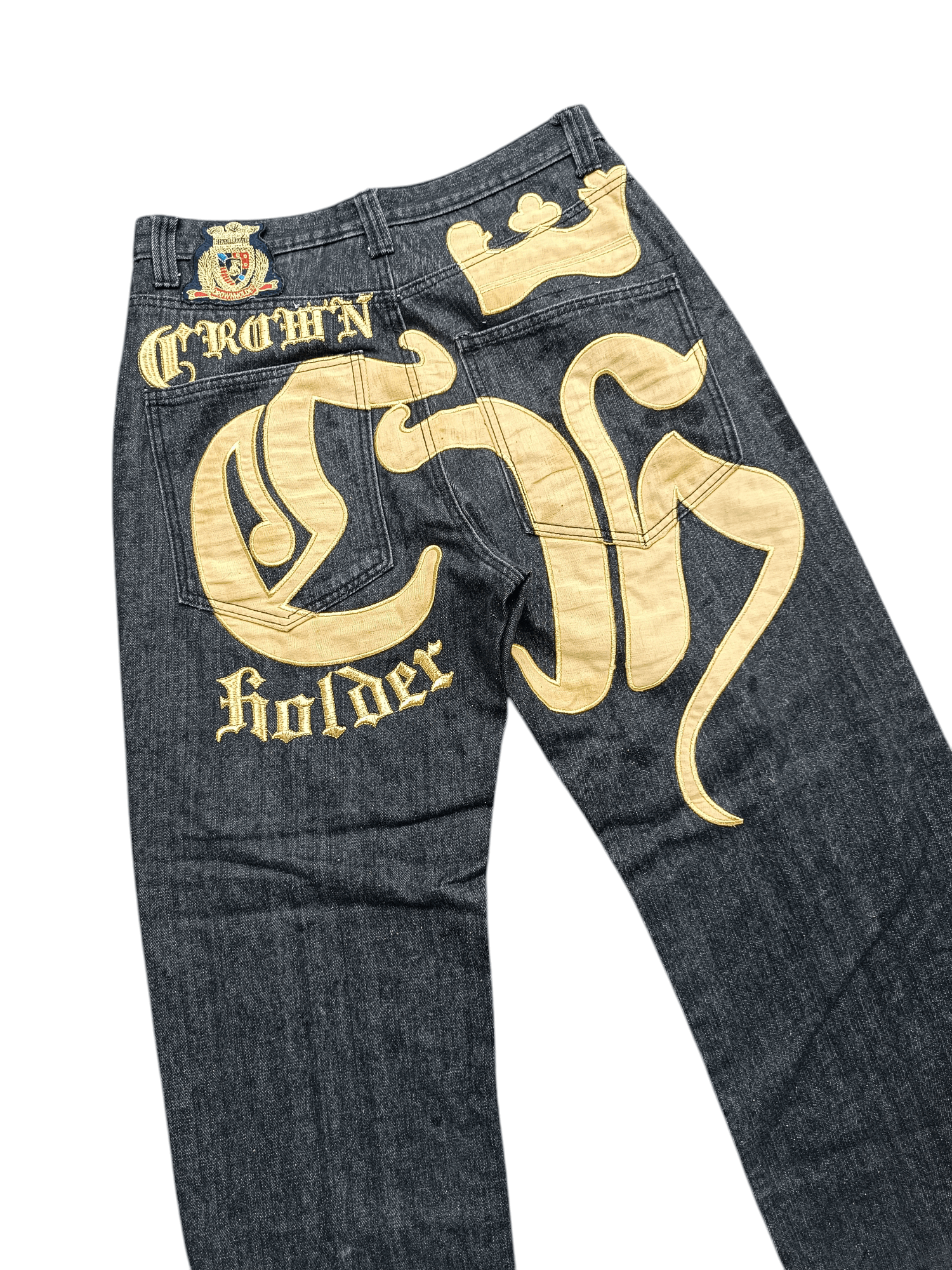 Affliction Crown Holder Gold Embroidered Baggy Y2K Wide Leg Denim E185 Size US 30 / EU 46 - 1 Thumbnail