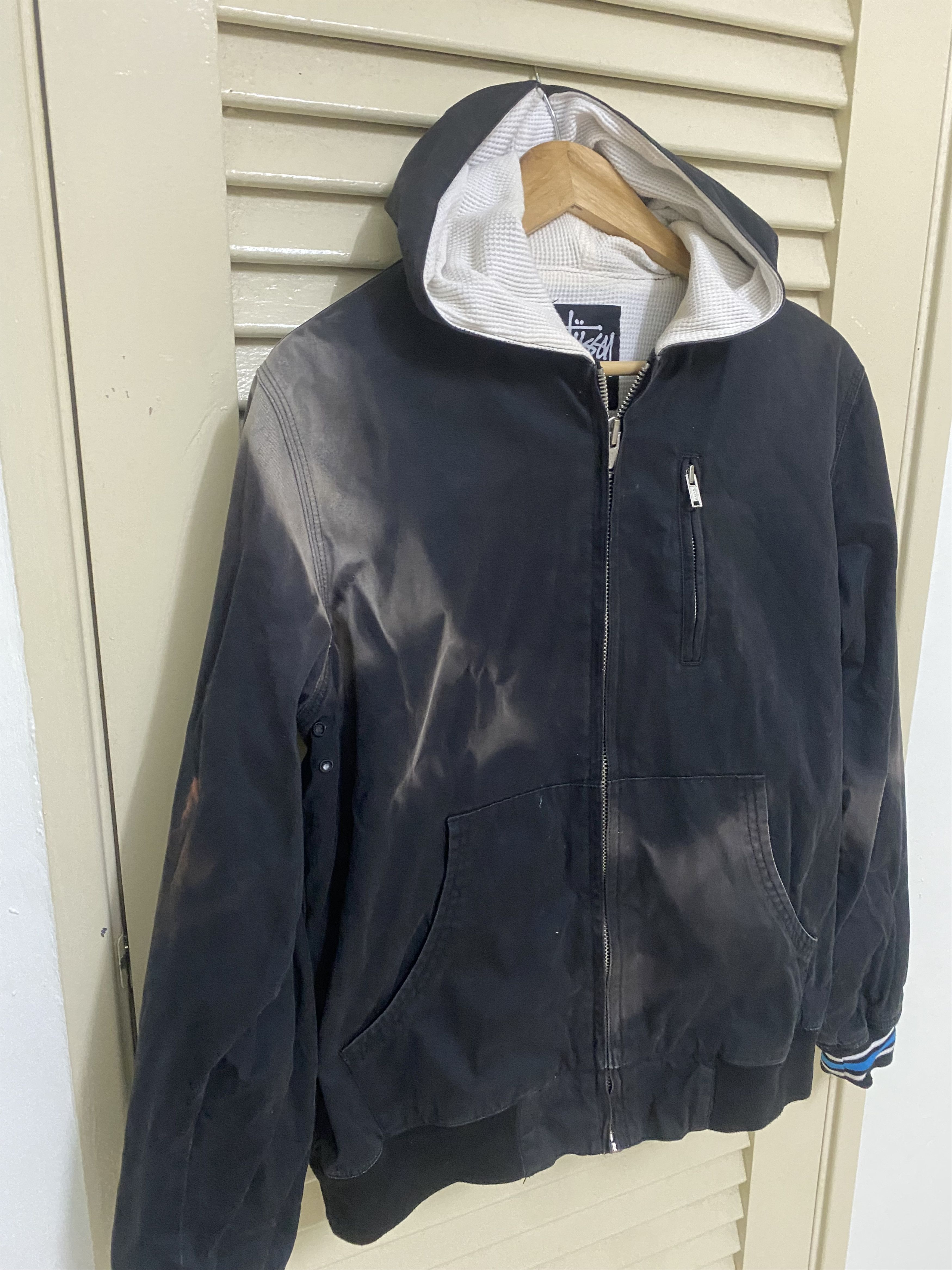 Stussy Distressed Sun Faded Stussy Crown Hooded Work Tech Jacket Size US S / EU 44-46 / 1 - 3 Thumbnail
