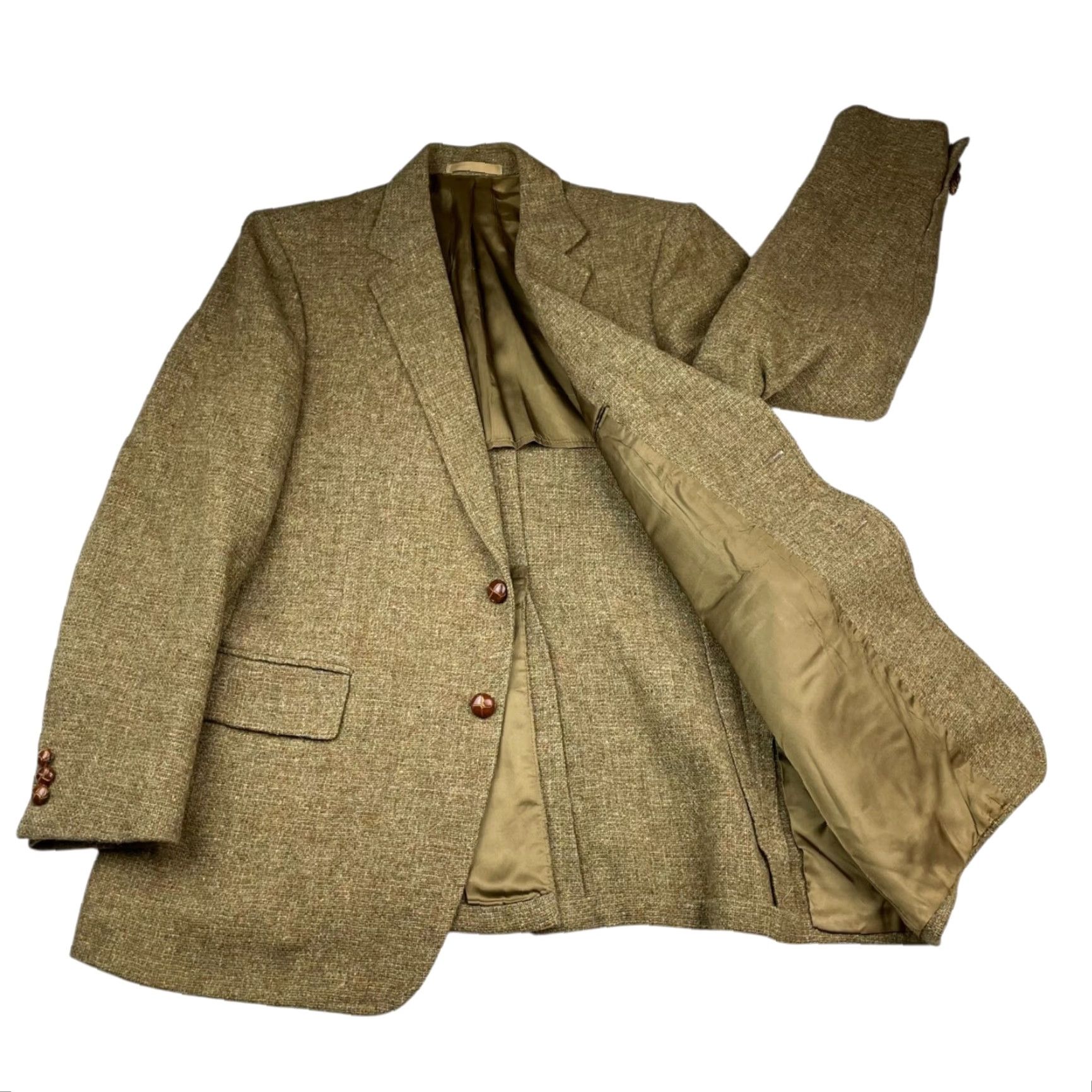 Stanley Blacker VINTAGE Stanley Blacker Blazer 42R Wool Tweed 2-Button Single-Breasted Notch Lapel Men Green Beige Brown Casual Jacket Coat Size 42R - 3 Thumbnail