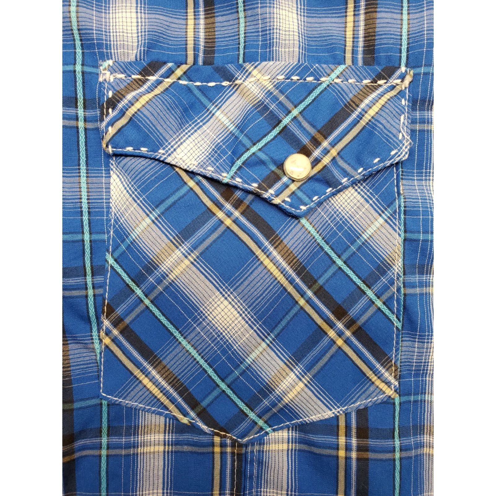 Wrangler VINTAGE Wrangler Pearl Snap Mens XLT Blue Plaid Long Sleeve Western Cowboy Shirt Size US XL / EU 56 / 4 - 4 Thumbnail