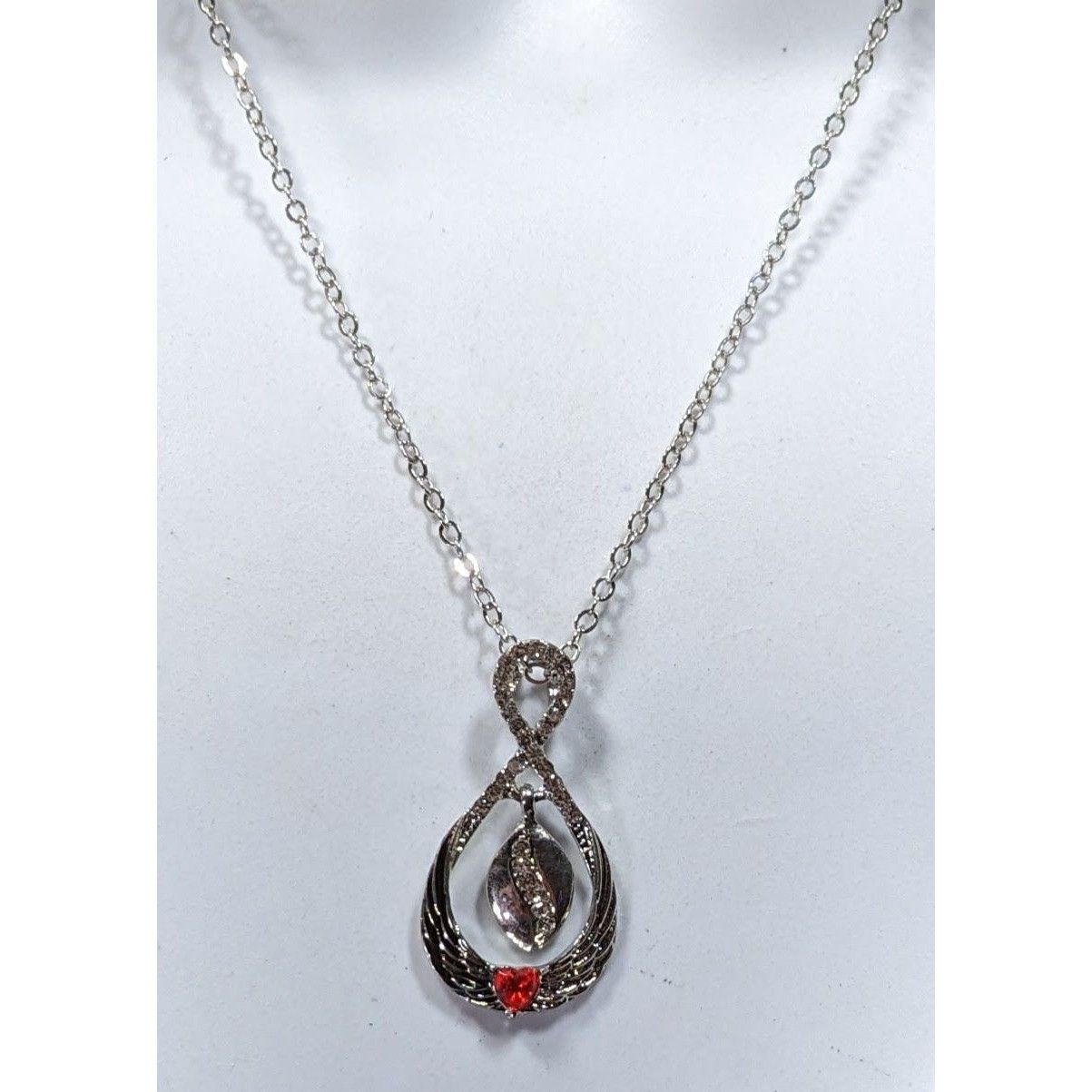 Other Heart And Wing Silver Tone Pendant Necklace With Clear And R Size ONE SIZE - 5 Thumbnail