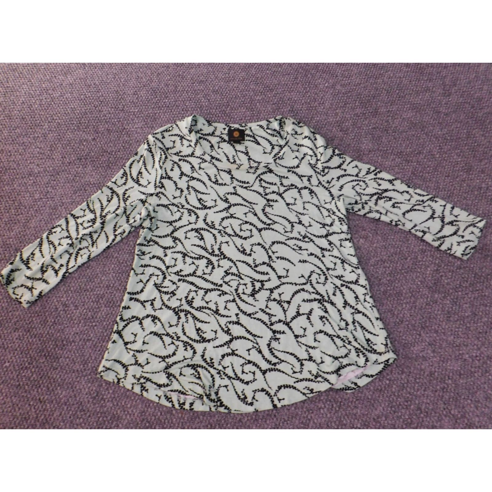 JM Collection JM Collection Blouse Shirt Women's Medium Green Floral Knit Rayon Spandex Round Neck Long Sleeve Pullover Casual Regular Vintage No Size M / US 6-8 / IT 42-44 - 4 Thumbnail