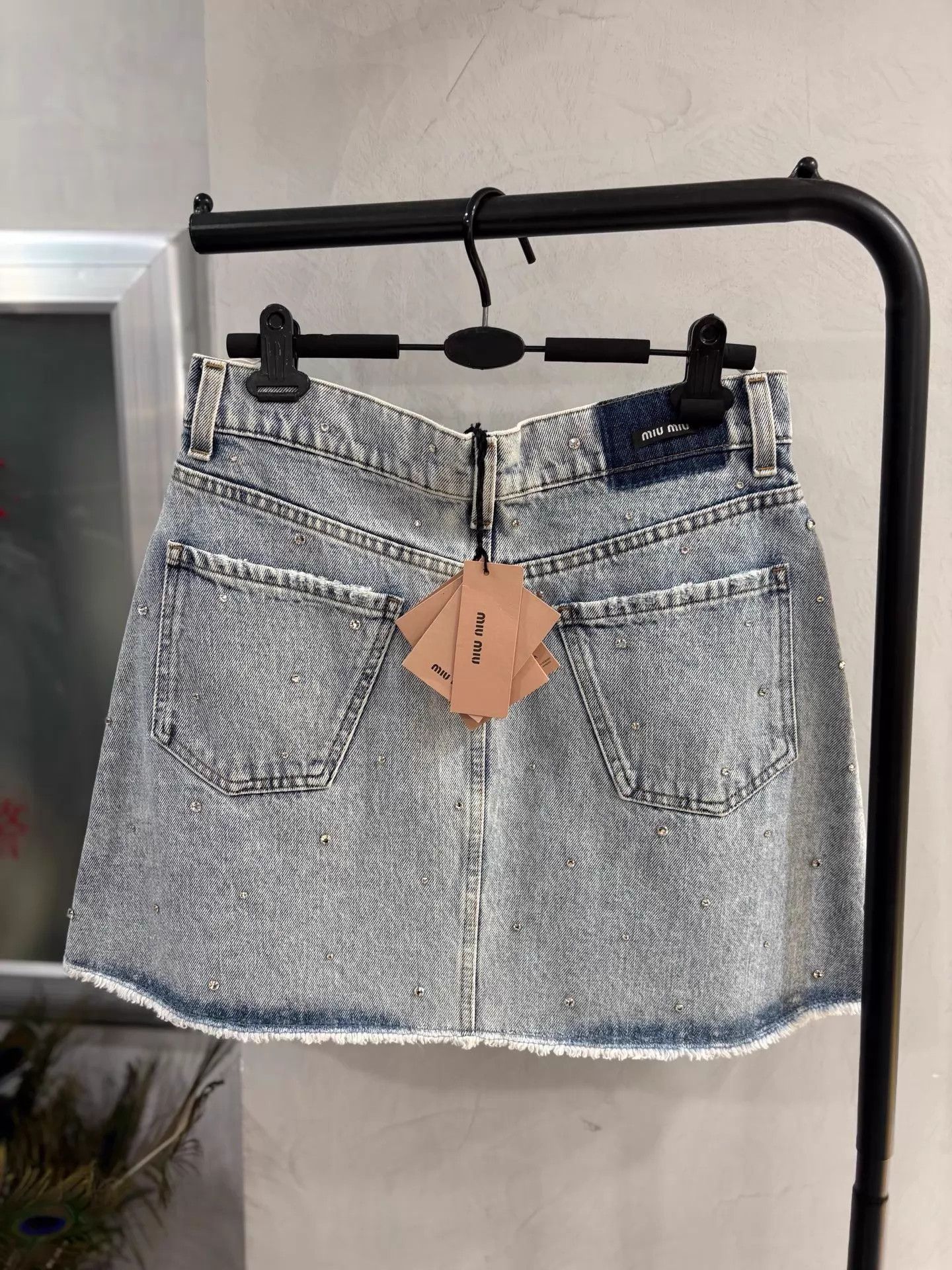 Miu Miu MIU MIU crystal Washed High-Waist A-Line Denim Mini Skirt 40 Size 27" / US 4 / IT 40 - 2 Thumbnail