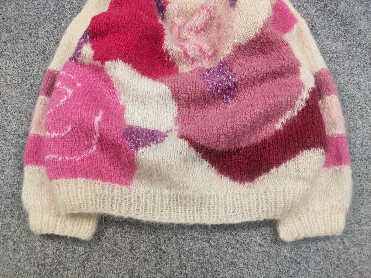 Japanese Brand Vintage 80's Hand knitted Design Mohair Pink Beige Sweater Size XL / US 12-14 / IT 48-50 - 9 Thumbnail