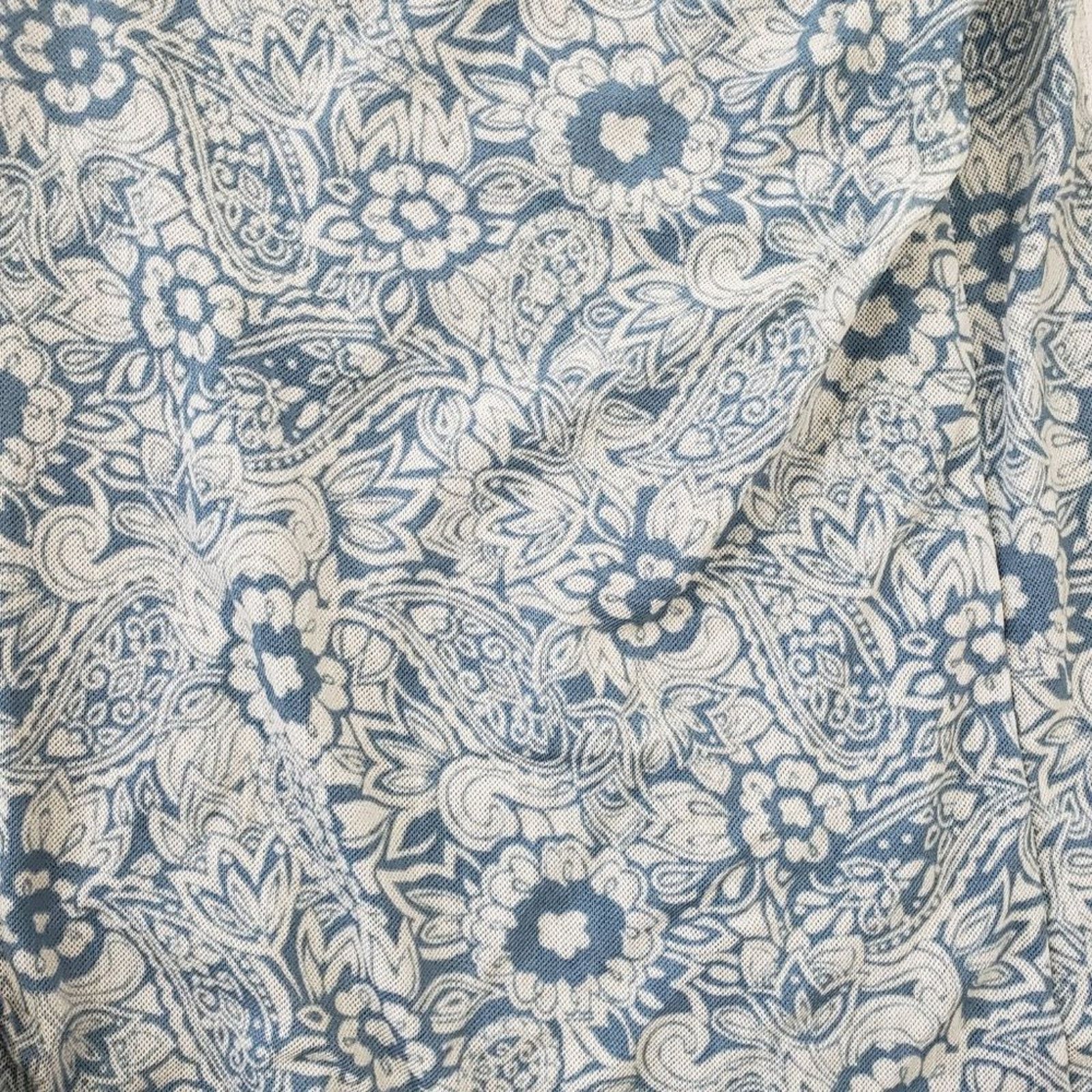 Other Liz Claiborne Blue Beige Floral Print Half Sleeve V-Neck Top Size ONE SIZE - 3 Thumbnail