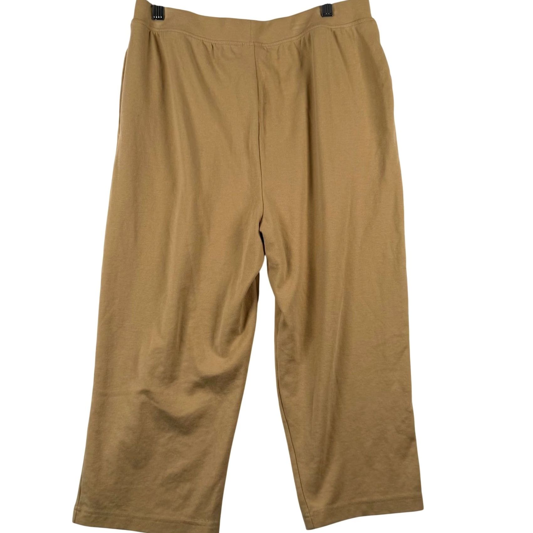 Blair Blair L Womens Pants Crop BeIGe Elastic Waist Relaxed Jersey Cotton Blend 31 Inseam Ankle Straight Front Pull On Casual Loungewear Athleisure Size 24" / US 00 / IT 34 - 2 Thumbnail