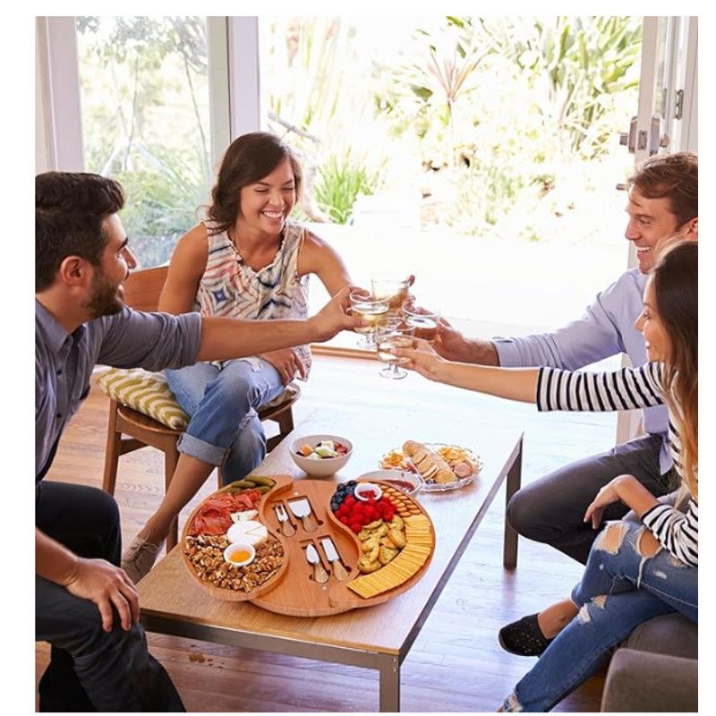 The Unbranded Brand Large Double-Layer Charcuterie Board Set w 4 Knives Bamboo Size ONE SIZE - 6 Thumbnail