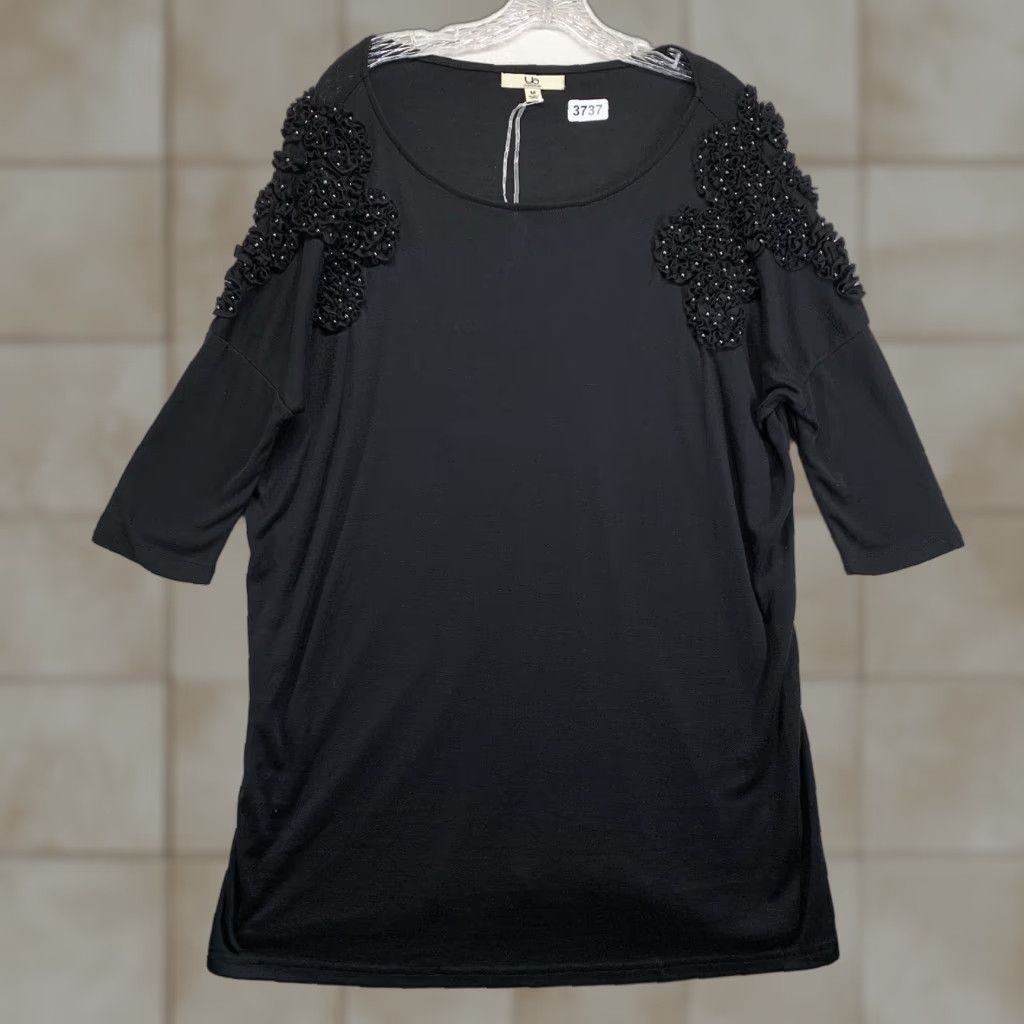 MISA Los Angeles Ya Los Angeles Women's Black Embroidered Shoulder Dress Medium 3/4 Sleeve Knee Length Casual Formal Gothic Rock Size M / US 6-8 / IT 42-44 - 1 Thumbnail