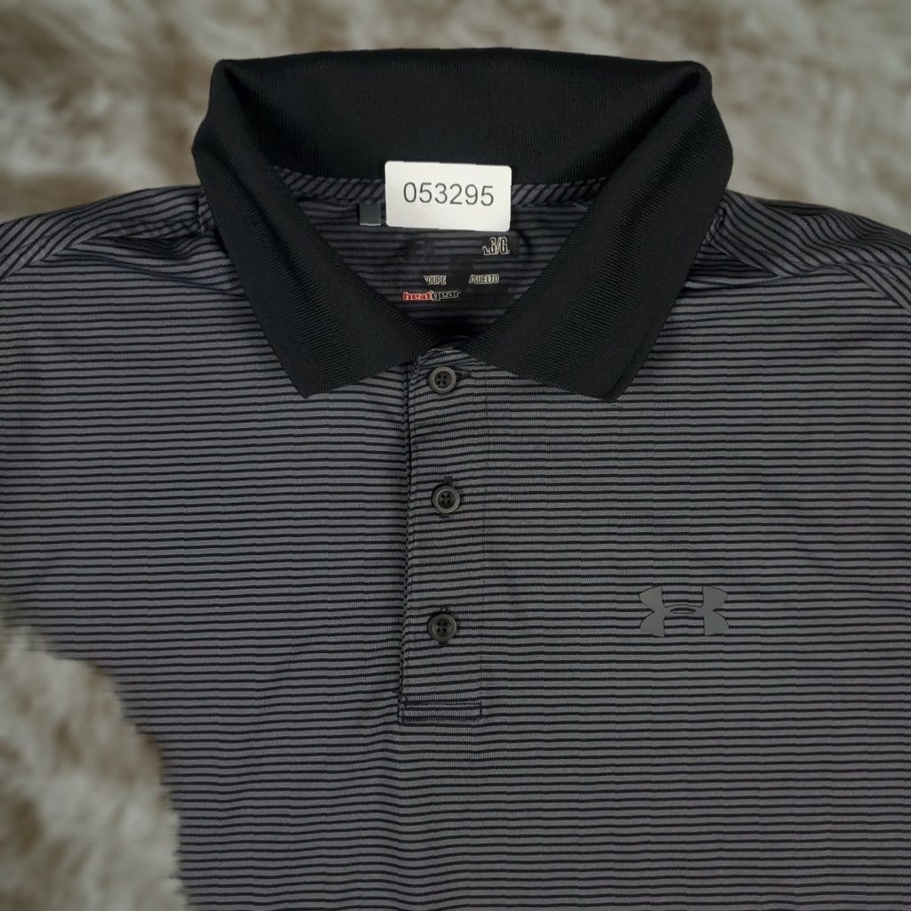 Under Armour Under Armour Polo Shirt Mens Size Large Gray Striped Golf Casual Short Sleeve Size US L / EU 52-54 / 3 - 1 Thumbnail