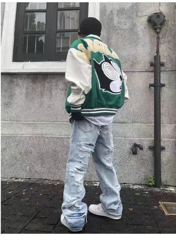 Japanese Brand Vintage street hip-hop washed and distressed ripped jeans Size US 28 / EU 44 - 4 Thumbnail